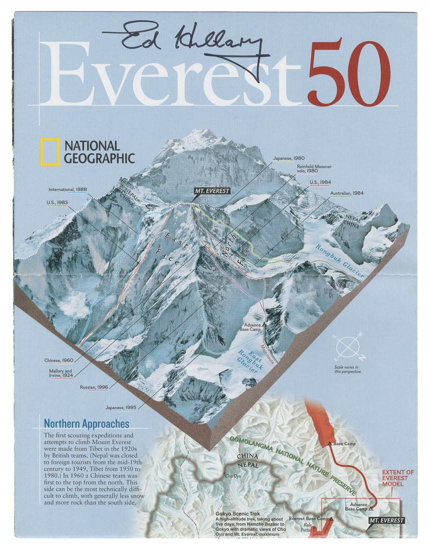 Edmund Hillary signed National Geographic "Everest 50" print. (1 of 2)