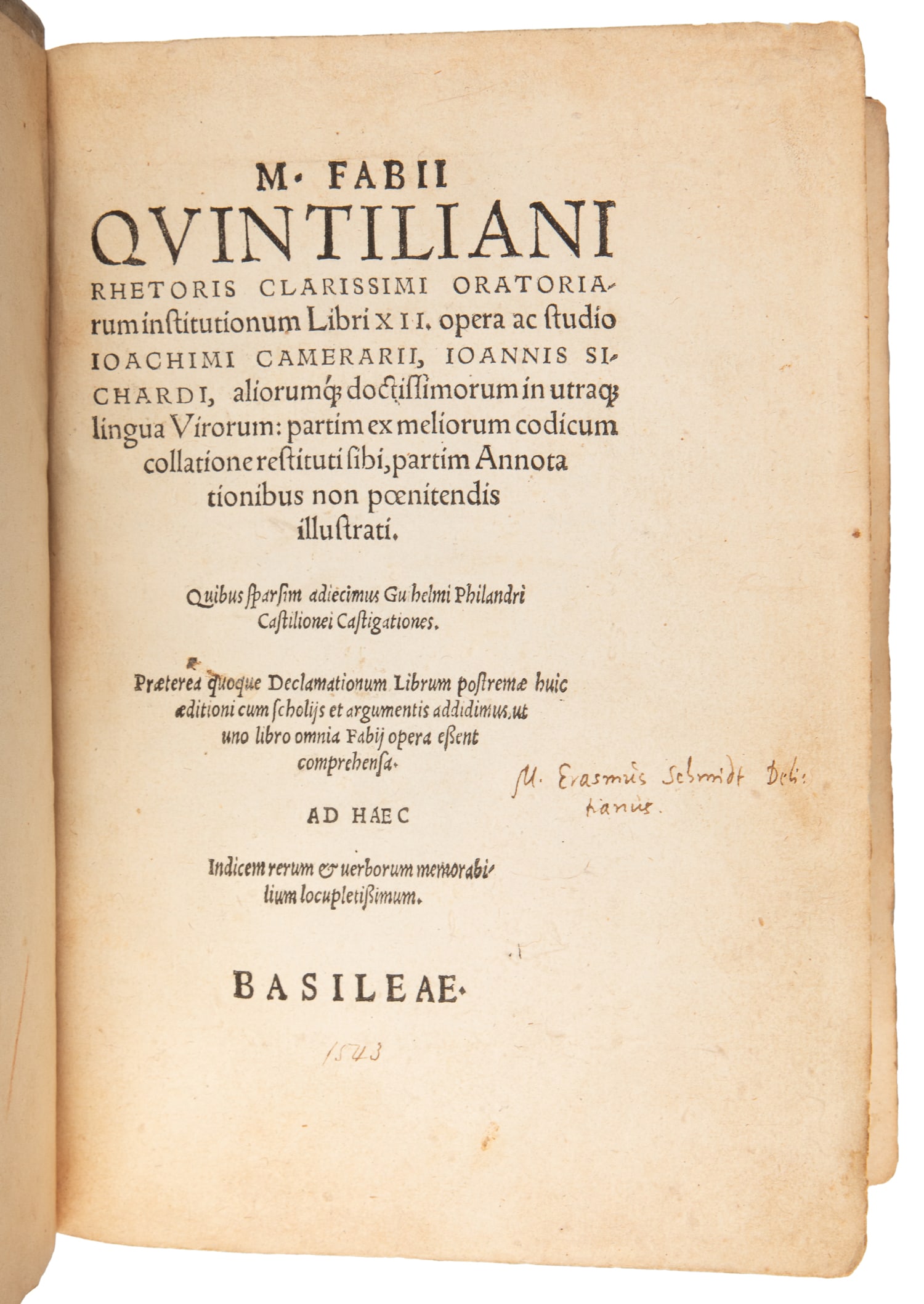 [ANCIENT ROME]. [QUINTILIAN]. QUINTILIANUS, Marcus Fabius. Oratoriarum Institutionum Libri XII... (1 of 2)