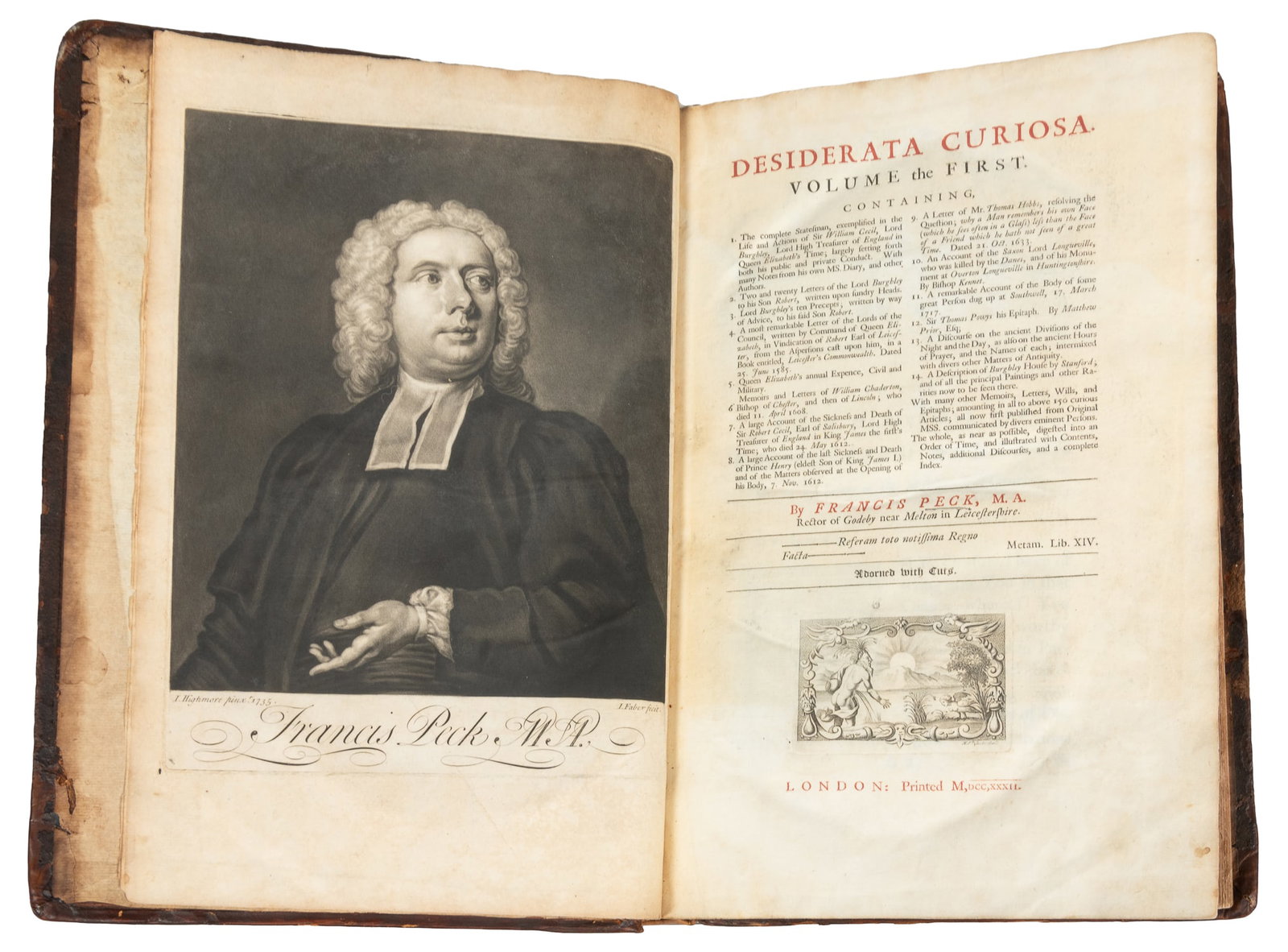 [ENGLISH HISTORY]. PECK, Francis (1692-1743). Desiderata Curiosa... London: 1732. (1 of 2)
