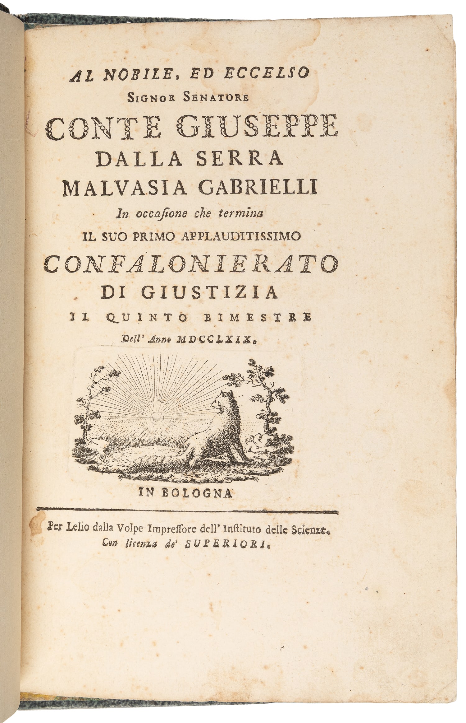 [ILLUSTRATED BOOKS]. [ASTI, Gaetano, editor]. Al Nobile.Signor Senatore Conte Giuseppe Dalla Serra (1 of 3)