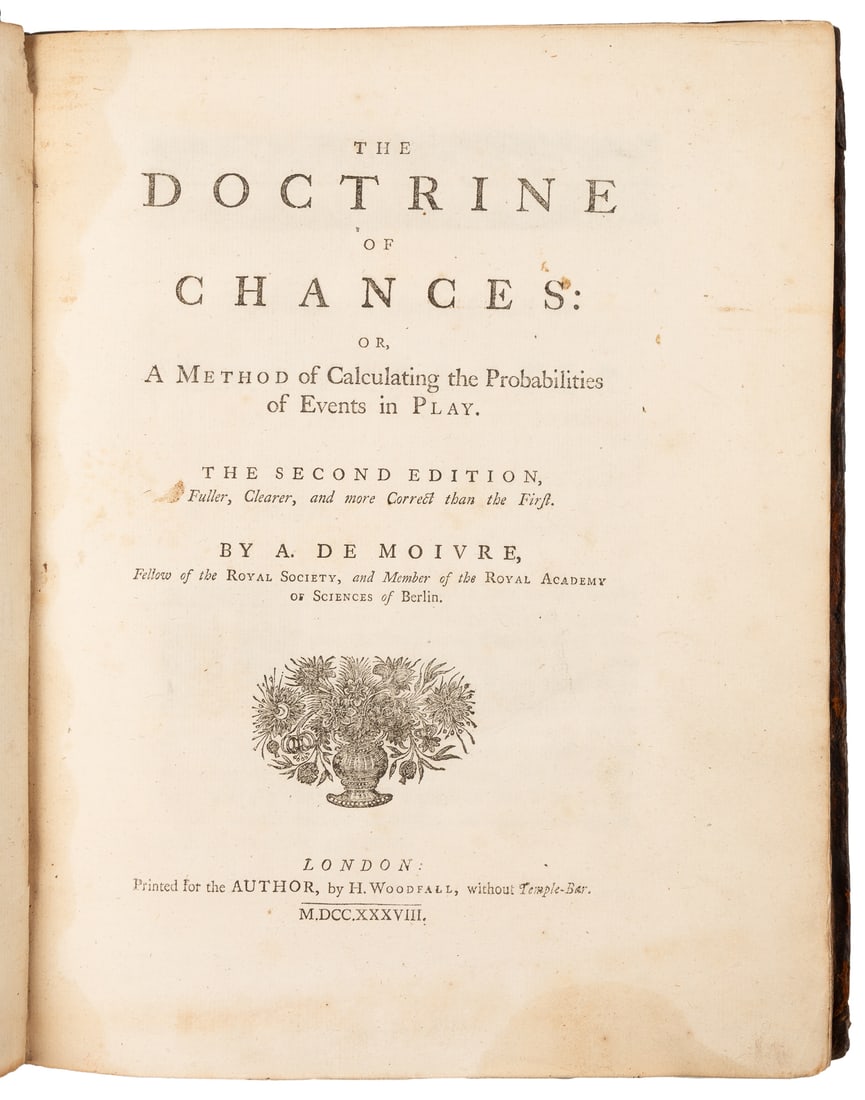 [MATHEMATICS AND GAMBLING]. MOIVRE, Abraham de (1667-1754). The Doctrine of Chances... London: (1 of 2)