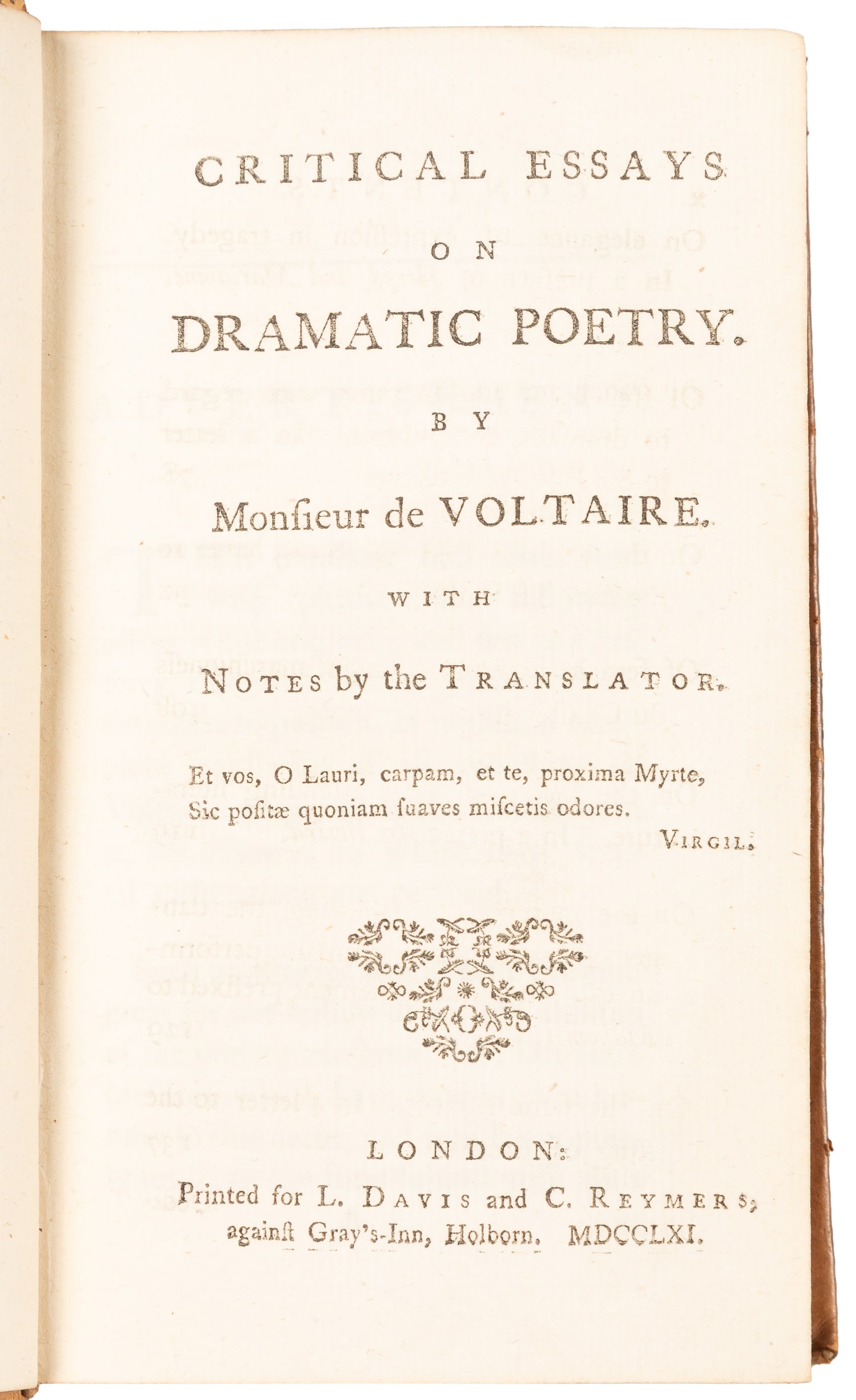 VOLTAIRE [François Marie Arouet, 1694-1778]. Critical Essays on Dramatic Poetry... With Notes (1 of 2)