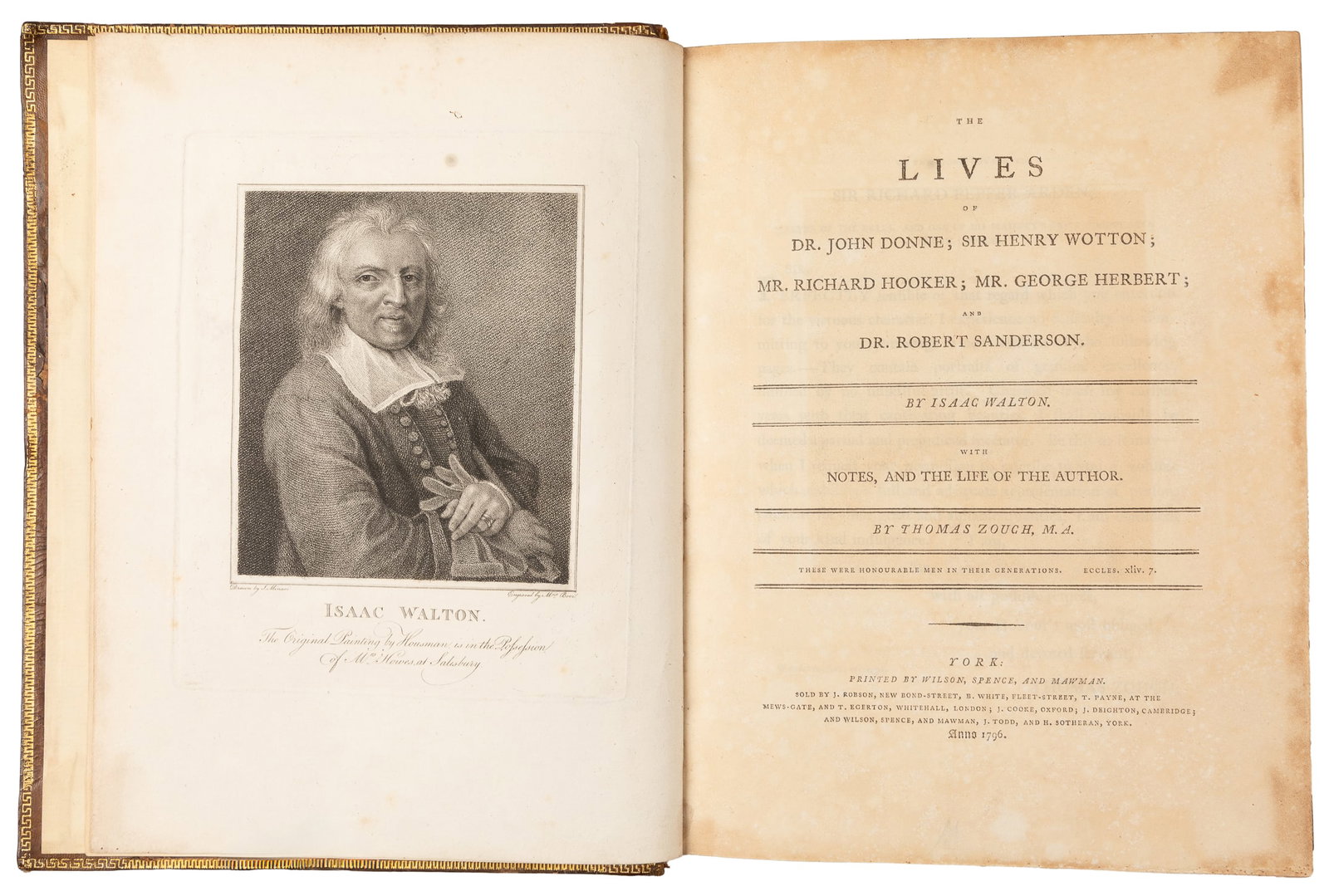 WALTON, Isaac [or Izaak]. The Lives of Dr. John Donne; Sir Henry Wotton; Mr. Richard Hooker; Mr. (1 of 2)