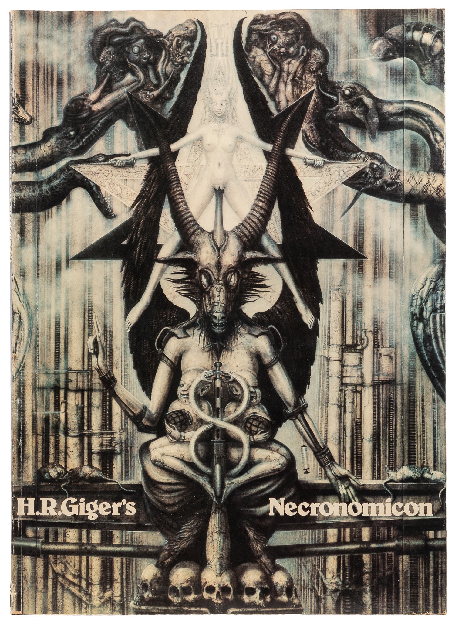 [ART]. GIGER, H. R. (1940-2014). H. R. Giger's Necronomicon. London: Big O Publishing, [1979].: [ART]. GIGER, H. R. (1940-2014). H. R. Giger's Necronomicon. London: Big O Publishing, [1979]. Folio. Profusely illustrated. [83] pp. Publisher's perfect-bound pictorial wrappers. FIRST ENGLISH EDITIO
