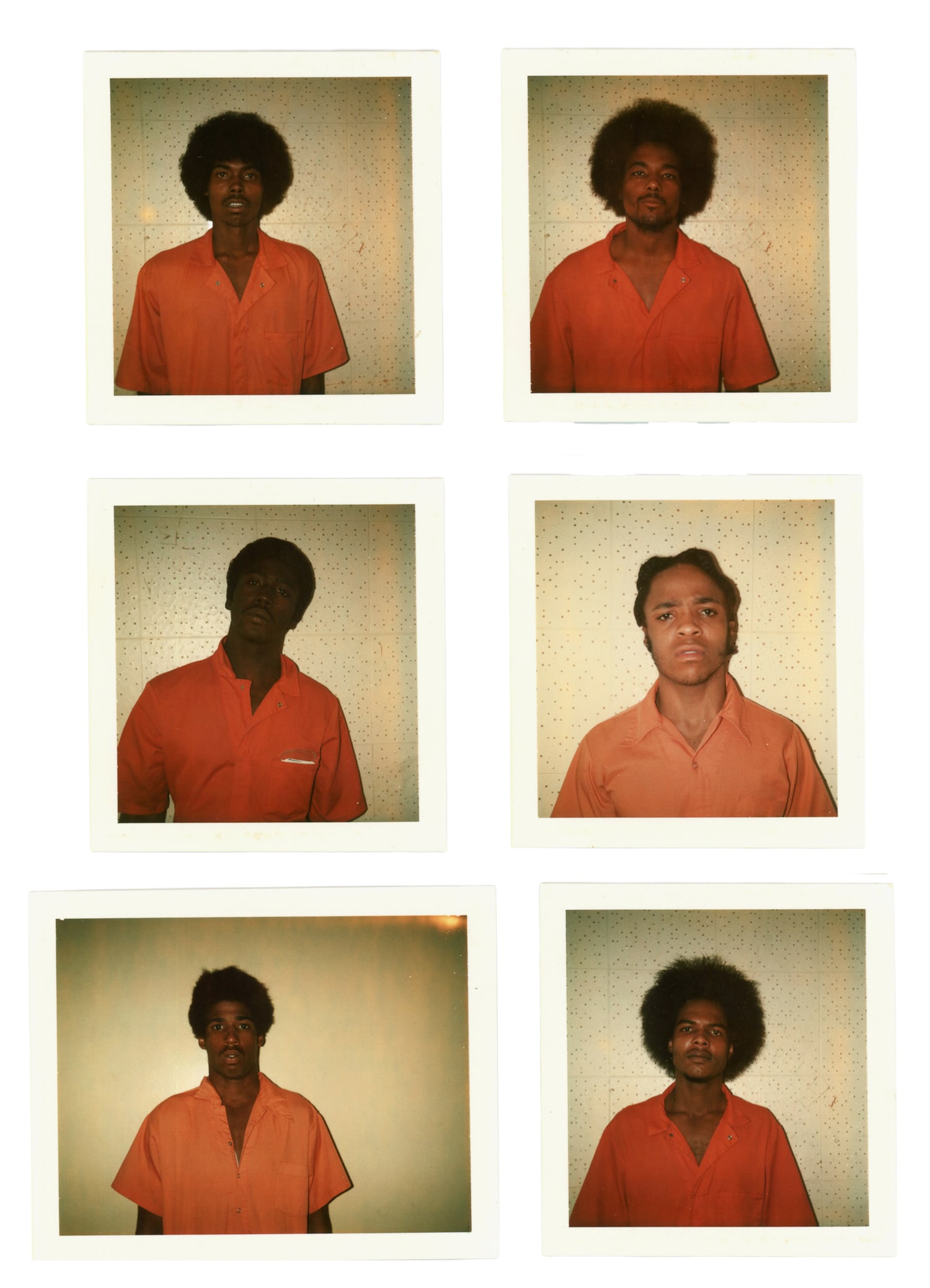 Group of 7 Color Polaroid Prison Portrait Photographs, Identified Sitters. March 1980.: Group of 7 Color Polaroid Prison Portrait Photographs, Identified Sitters. March 1980. Group consisting of 6 individual portrait images and 1 group photograph depicting the same men together. The subj