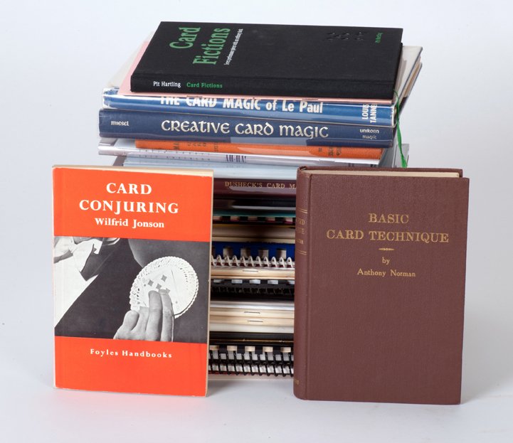 47 books and lecture notes on card magic: [Card Magic] Lot of 47 books and lecture notes on card magic. Including a numbered first edition of Basic Card Techniques (1948) by Anthony Norman; Magi Card System (1942) by Oscar Hugo; Card Magic of