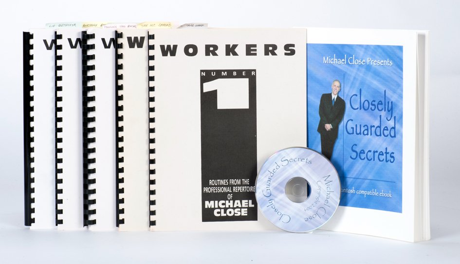 Close, Michael. Group of six routine book: Close, Michael. Group of six routine books. Including “Workers” N1-N5 (Author: 1990-1995), and “Closely Guarded Secrets” (2004) with DVD. Comb-bound. Illustrated. Very good.