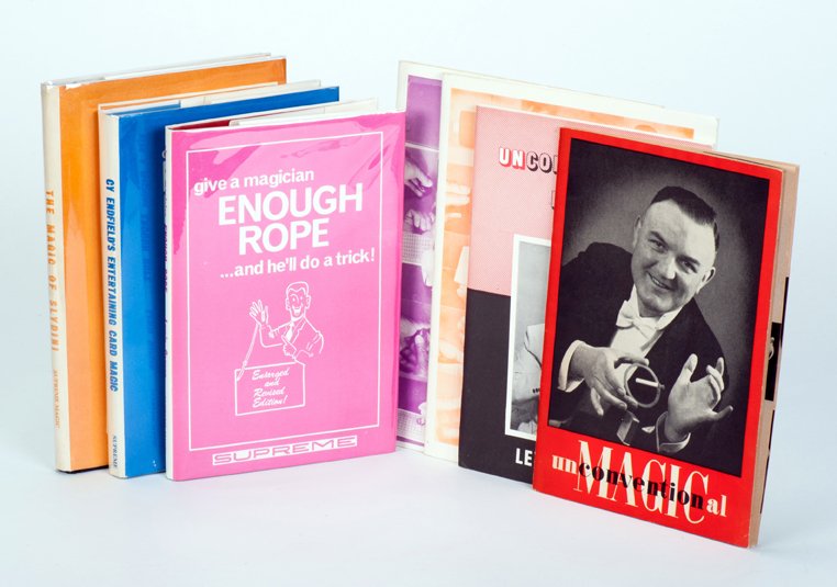 Ganson, Lewis. Group of seven books on magic: Ganson, Lewis. Group of seven books on magic. Hardbound titles include Cy Endfield’s Entertaining Card Magic; Give a Magician Enough Rope (1978); and The Magic of Slydini (n.d.). Booklets include tw