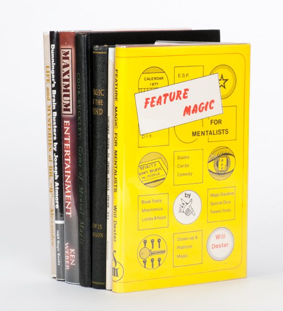 Group of seven books on mentalism: [Mentalism] Group of seven books on mentalism. Including Gems of Mental Magic (1947) by Cook and Buckley; Magic of the Mind (1960) by Lewis Ganson; I’ll Read Your Mind (1953) by Aage Darling; Life a