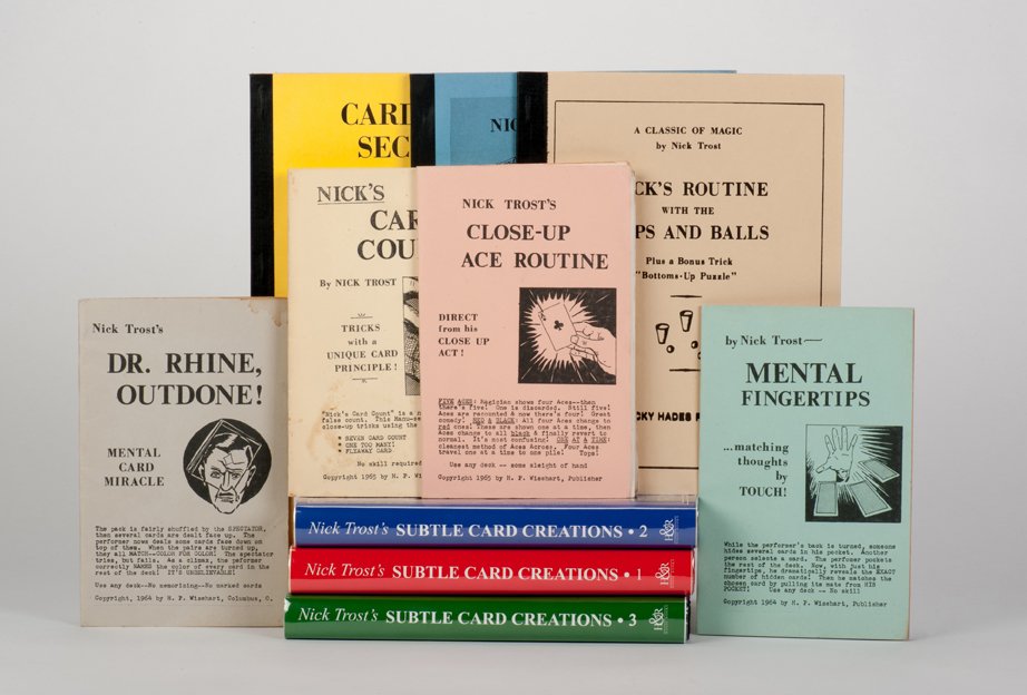 [Nick Trost] Subtle Card Creations Trilogy; group of 45: [Nick Trost] Subtle Card Creations Trilogy; group of 45 card magic lecture notes. Including Subtle Card Creations Vols. 1-3. Humble: H & R Magic Books, 2008-11. Publisher’s cloth with jackets. Illus