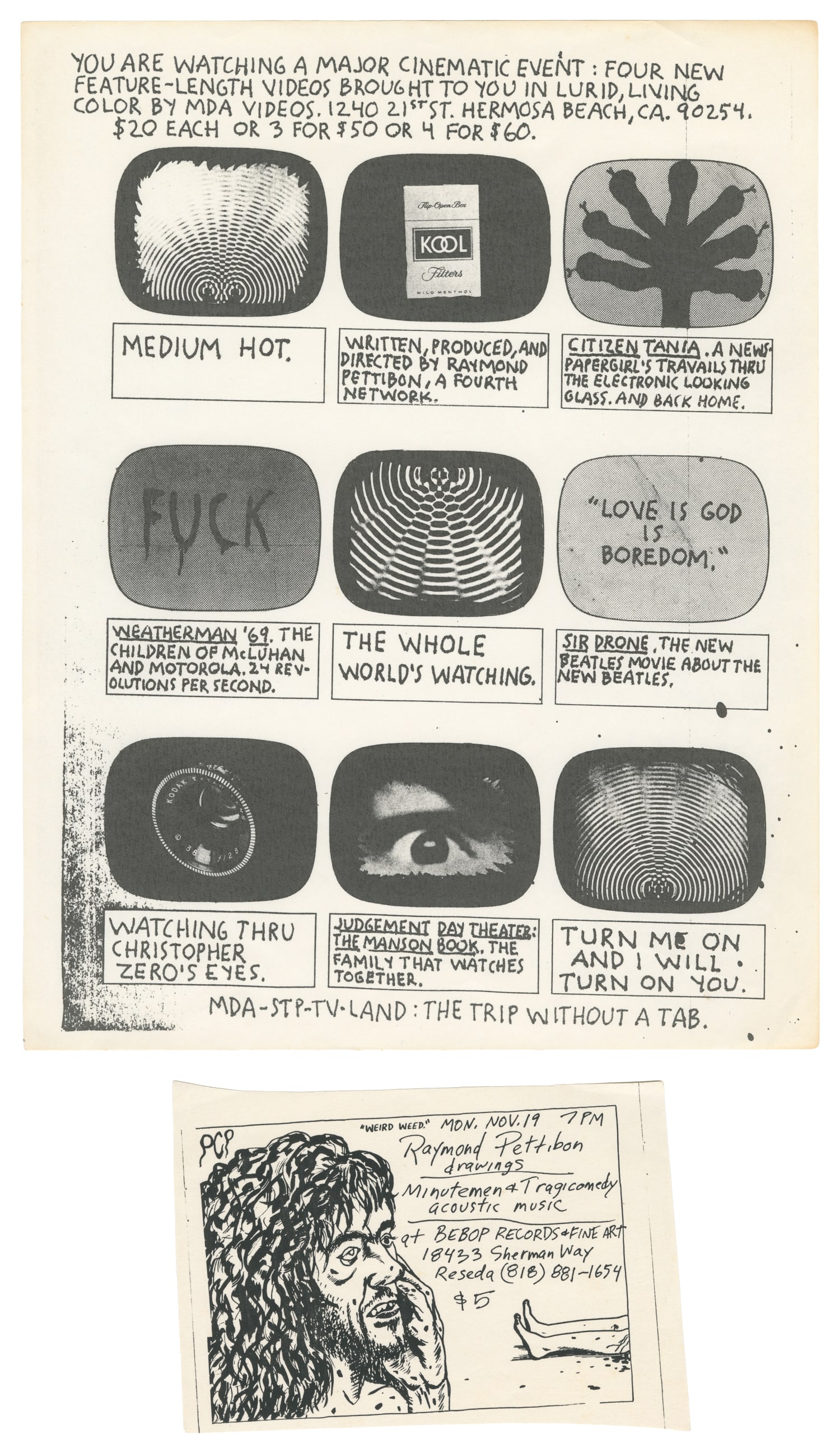 [PETTIBON, Raymond (1957-)]. Pair of Pettibon Event Flyers. California: v.p., ca. 1990s. (1 of 1)