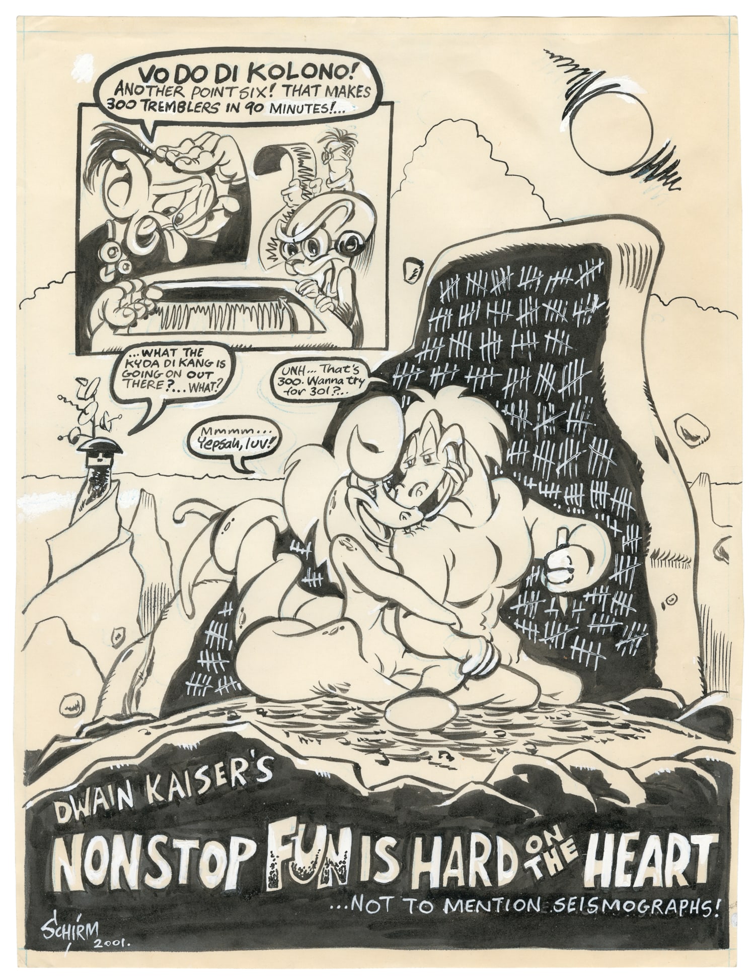 Dwain Kaiser's Nonstop Fun is Hard on the Heart Flyer and Original Artwork. [California]: n.p.,: Dwain Kaiser's Nonstop Fun is Hard on the Heart Flyer and Original Artwork. [California]: n.p., 2001. Xeroxed flyer promoting Dwain Kaiser's Non Stop Fun is Hard on the Heart fanzine along with the or