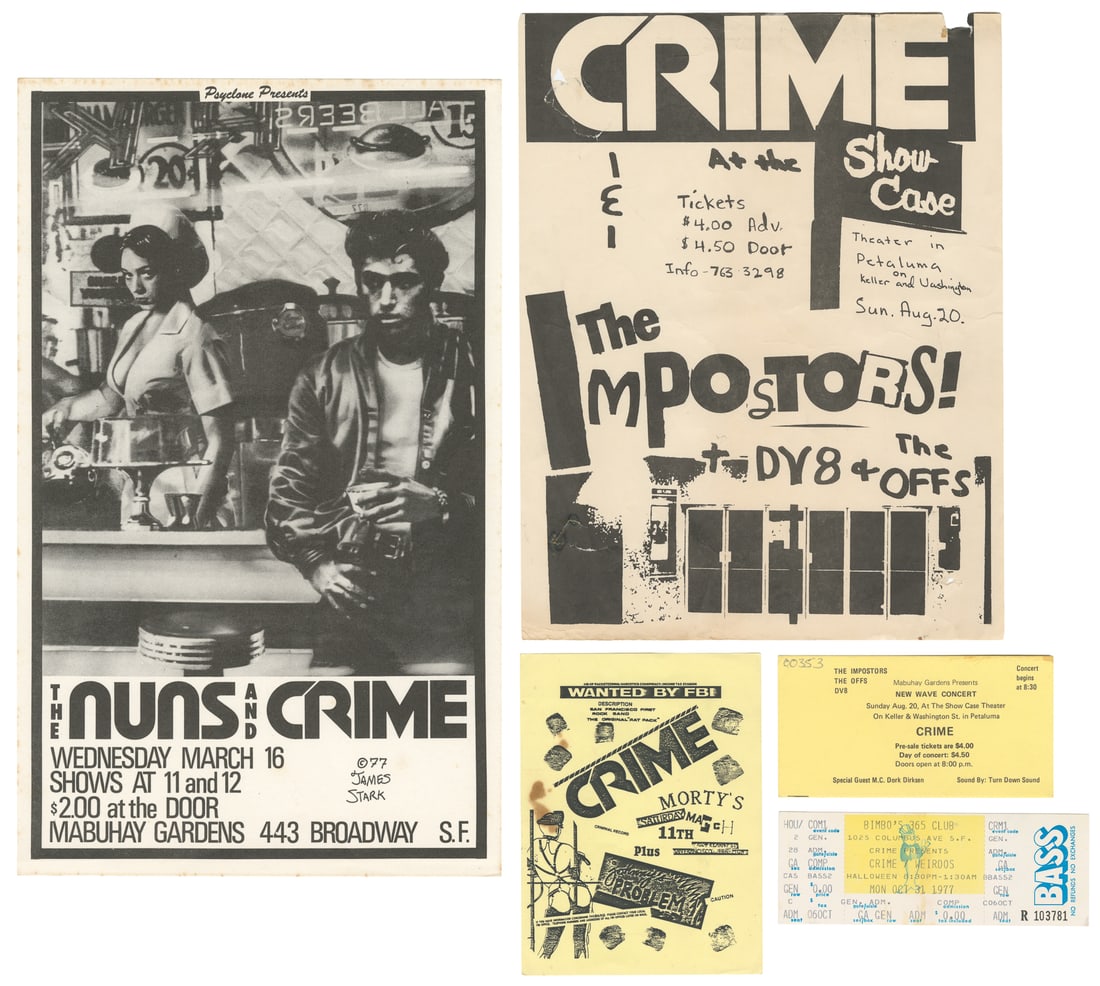 Small Archive of CRIME Concert Tickets and Ephemera. [California]: v.p., ca. 1978. (1 of 3)