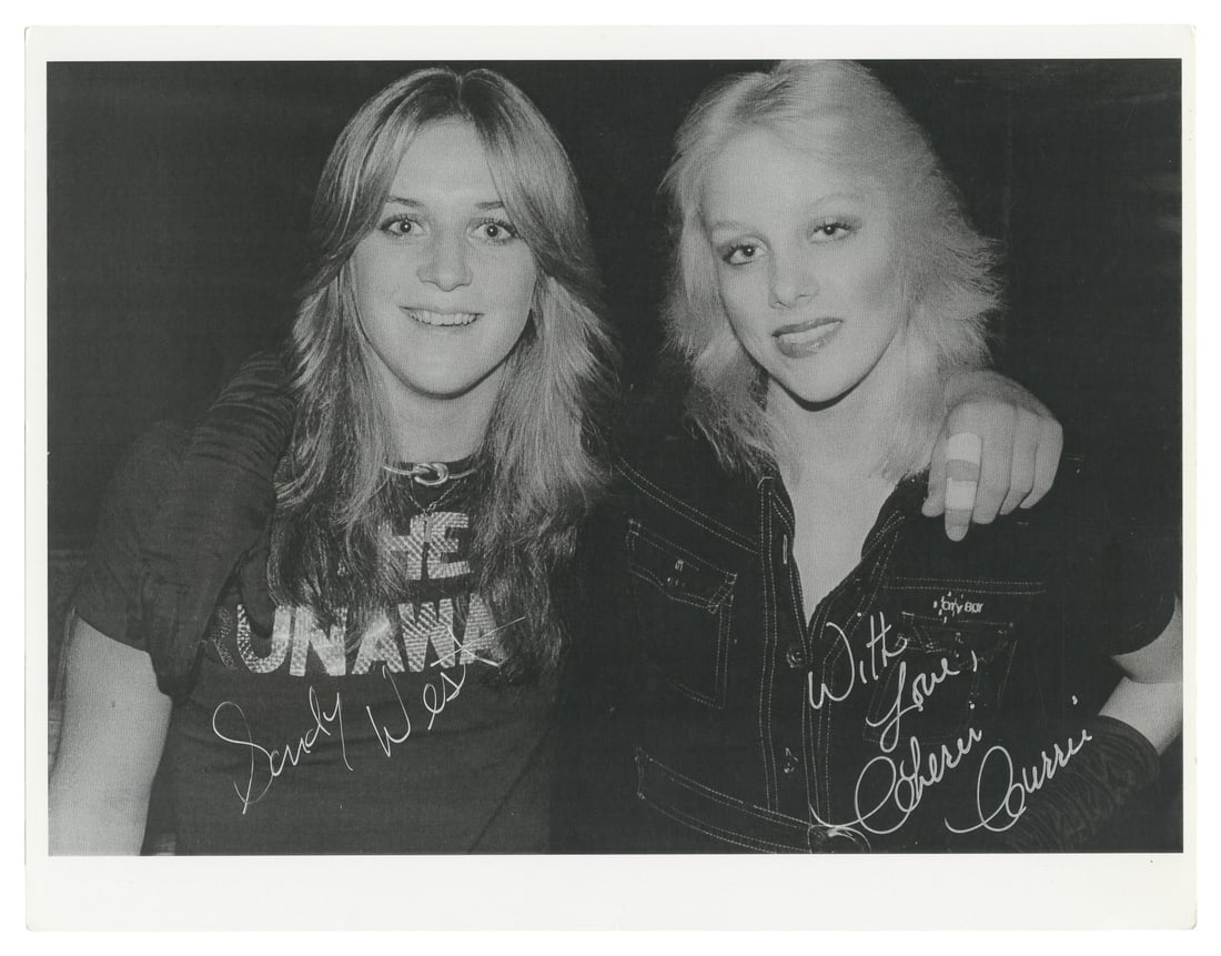 Four 'The Runaways' Band Portraits, Two Signed. N.P., ca. 1970s.: Four 'The Runaways' Band Portraits, Two Signed. N.P., ca. 1970s. A group of four black-and-white photographs of The Runaways, including two early promotional group portraits; an INSCRIBED portrait of 