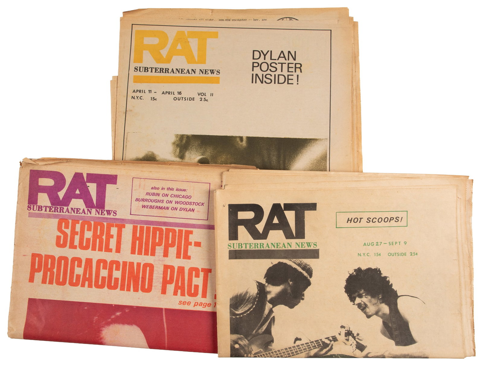 [UNDERGROUND NEWSPAPERS]. Three Issues of "Rat Subterranean News." [New York: R. A. T. Publication, (1 of 1)