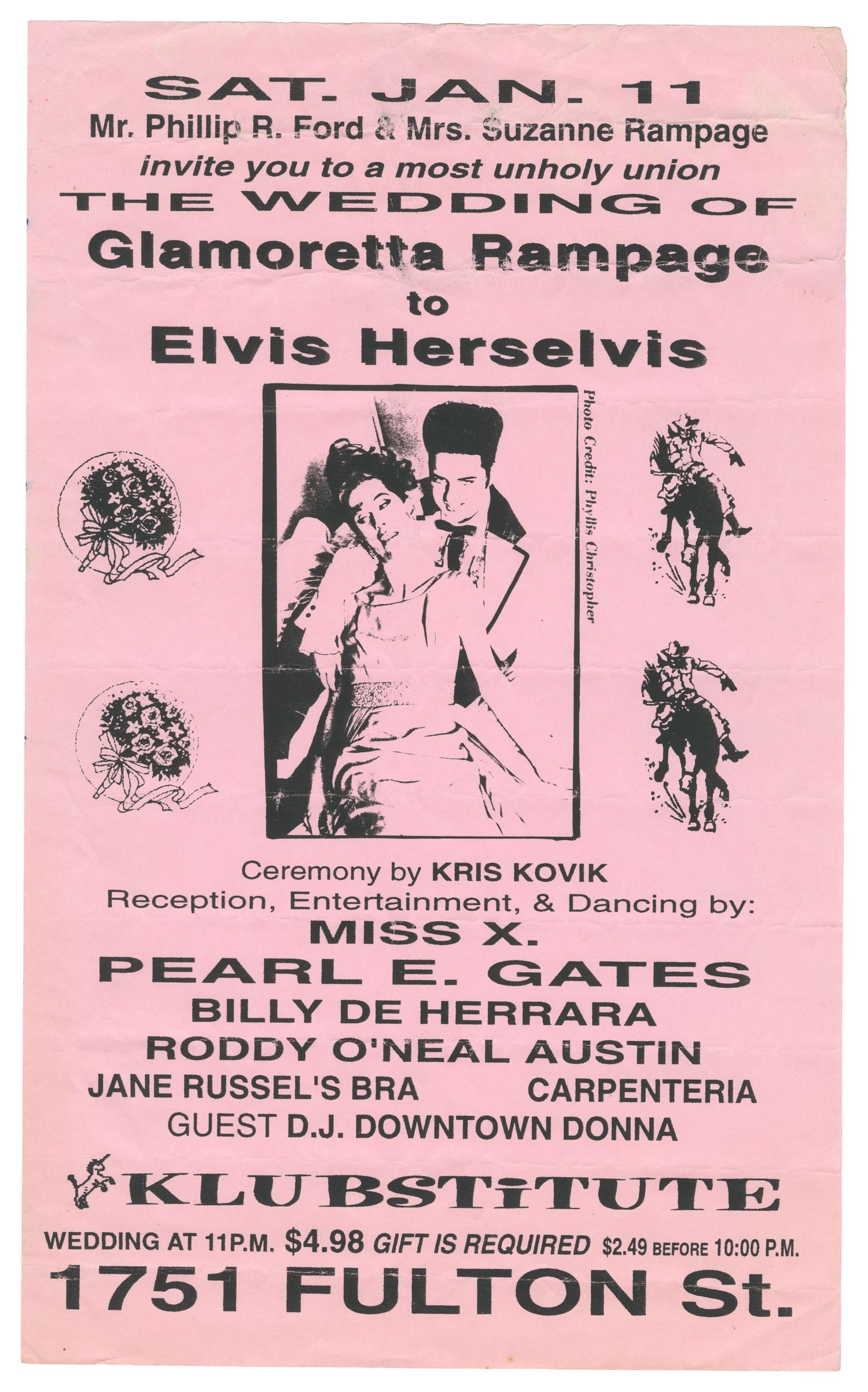 [DRAG]. The Wedding of Glamoretta Rampage to Elvis Herselvis. San Francisco: n.p., ca. 1980s. (1 of 1)