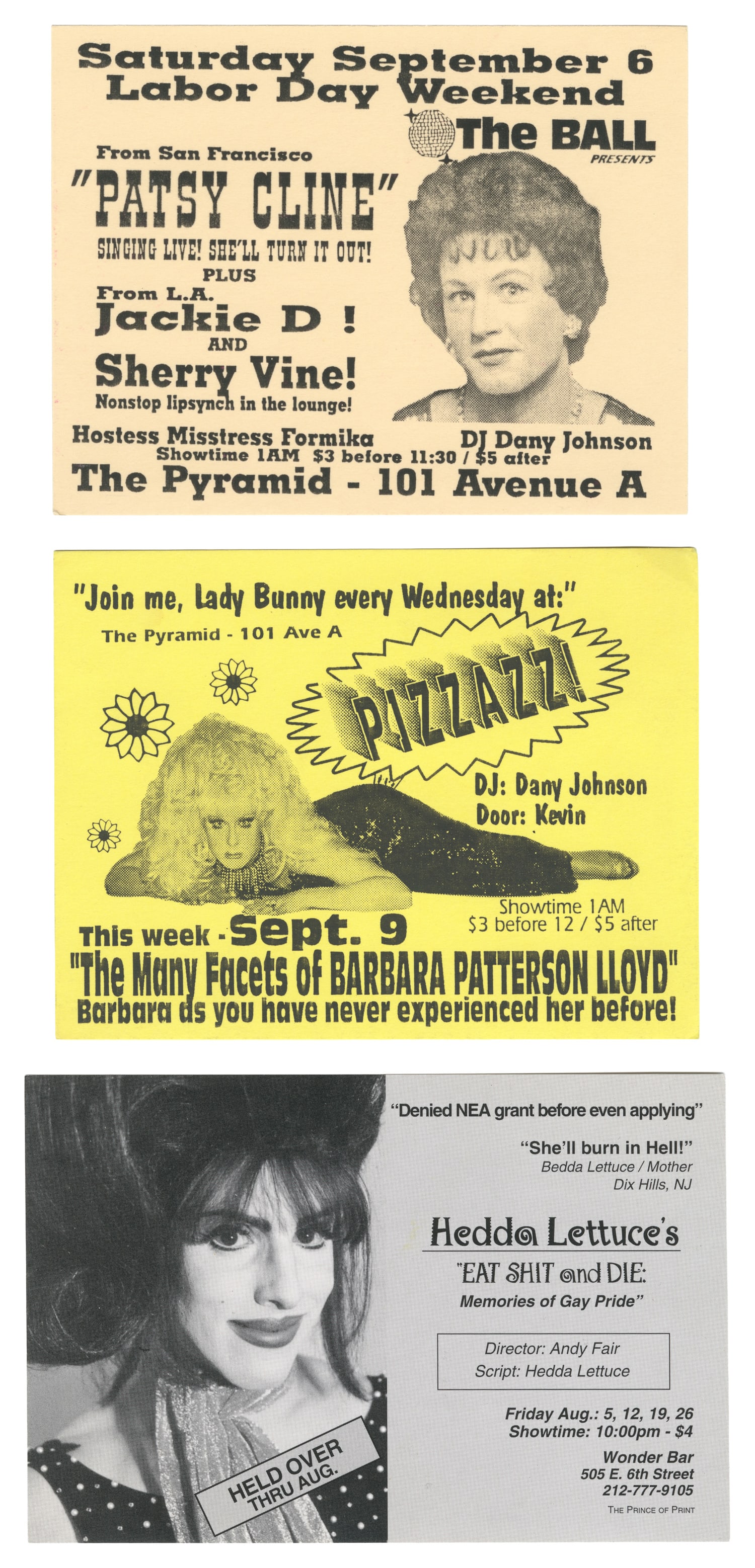 [DRAG]. Collection of 15 NYC Drag Flyers. Circa 1990s. (1 of 2)