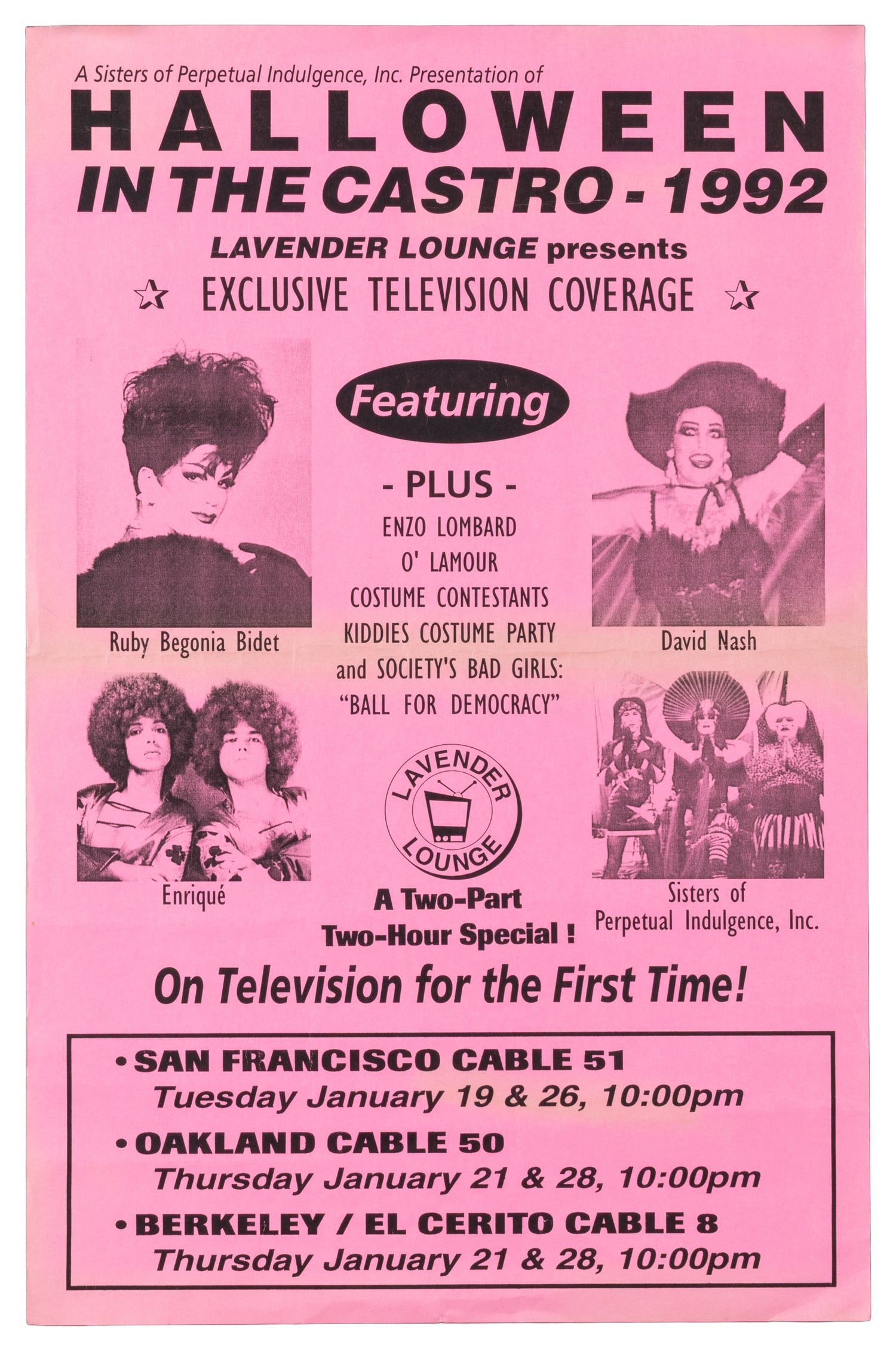 [DRAG]. Halloween in the Castro - 1992. San Francisco: Sisters of Perpetual Indulgence, 1992.: [DRAG]. Halloween in the Castro - 1992. San Francisco: Sisters of Perpetual Indulgence, 1992. Poster advertising the annual Halloween celebration in San Francisco's Castro District, with exclusive tel