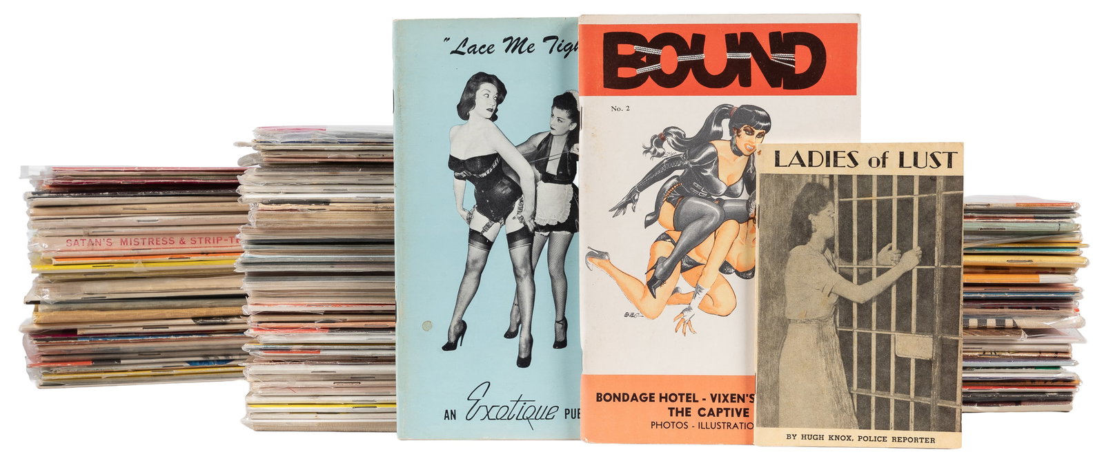 [BDSM MAGAZINES]. Group of Nearly 100 BDSM Digest Magazines. [V.p., ca. 1950s-1970s]. (1 of 1)