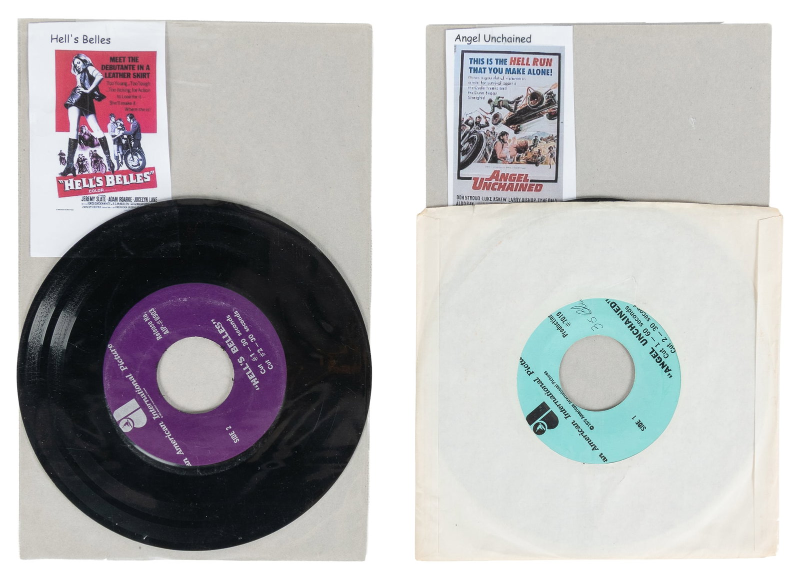 Pair of "Bikersploitation" Radio Spot 45s. American International Pictures: 1968/1978. (1 of 1)