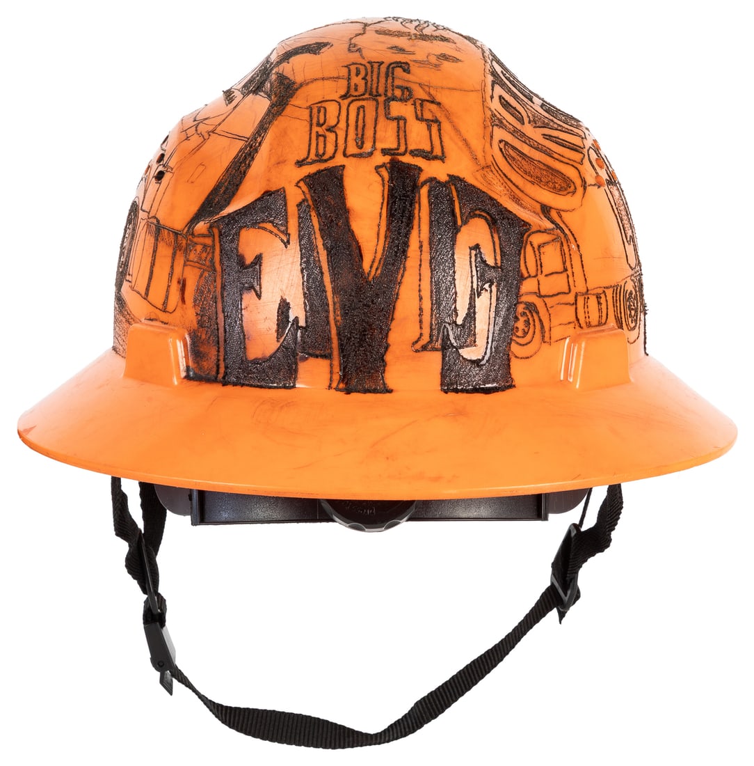 Prison Construction Helmet with Pokerwork Motifs. - 2