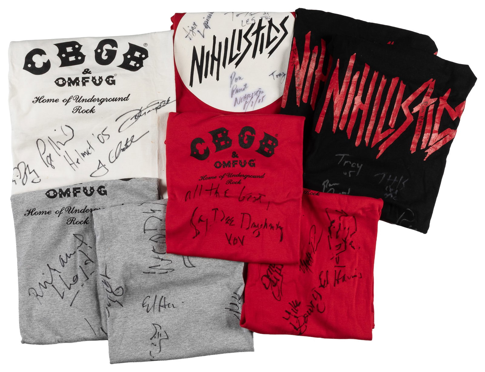 [CBGB & OMFUG CLUB]. Group of Eight Signed T-Shirts. [Circa 1990s-2000s]. (1 of 4)