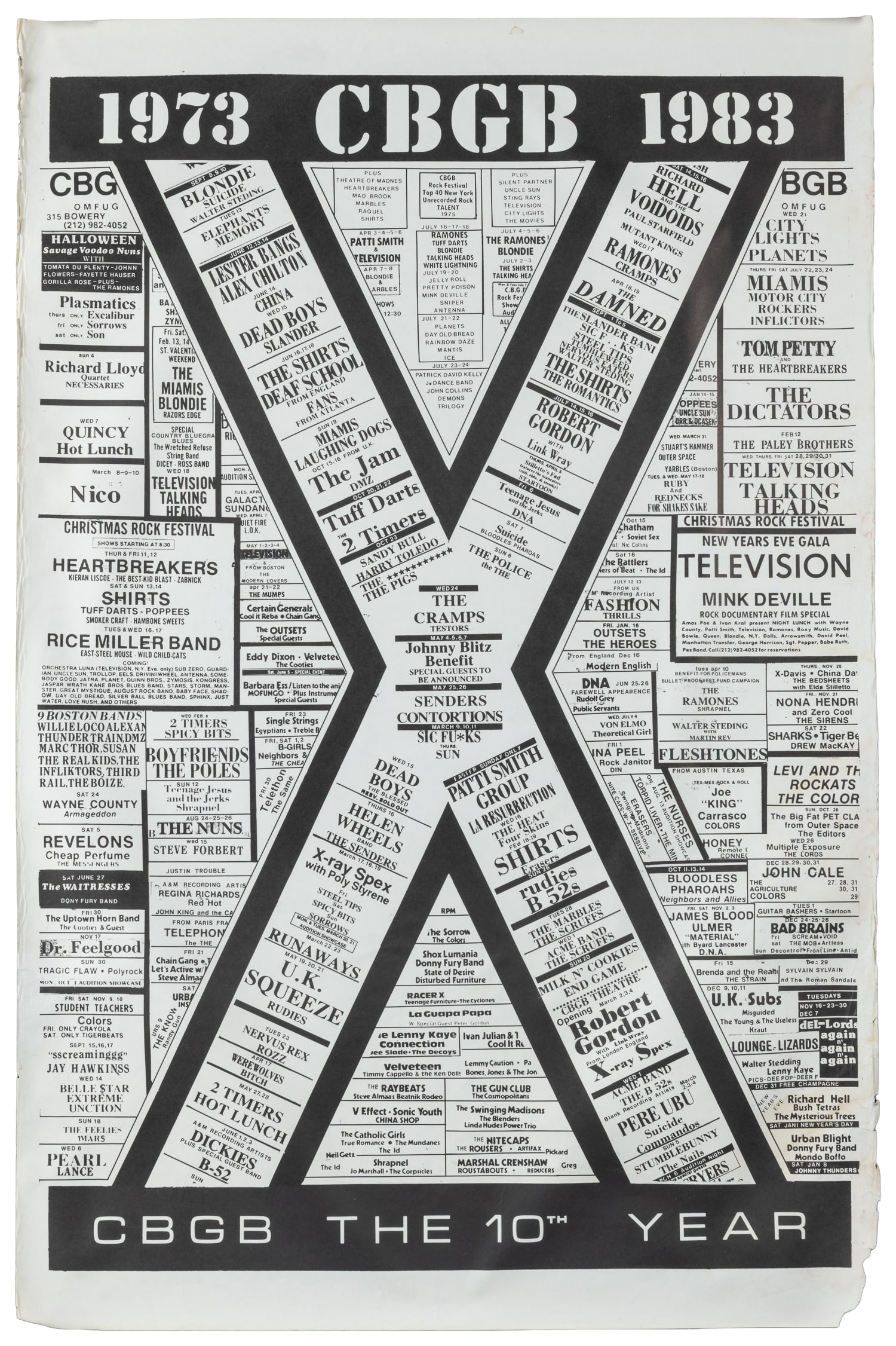 [CBGB & OMFUG CLUB]. Poster: 1973 - 1983 CBGB / CBGB the 10th Year. [Ca. 1983]. (1 of 1)