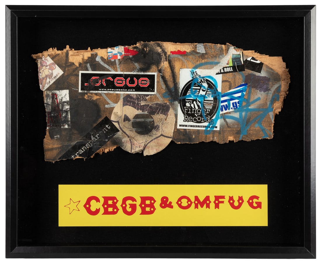 [CBGB & OMFUG CLUB]. Wall Piece from Interior of CBGB, Framed in Shadowbox. [Circa 1973-2000s]. (1 of 1)