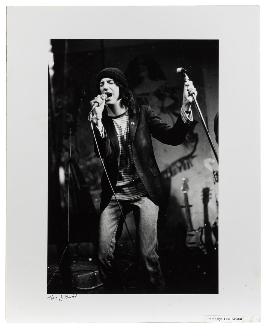 [KRISTAL, Lisa, photographer]. Photographic Portrait of Patti Smith Singing on Stage at CBGB. [Ca. (1 of 1)
