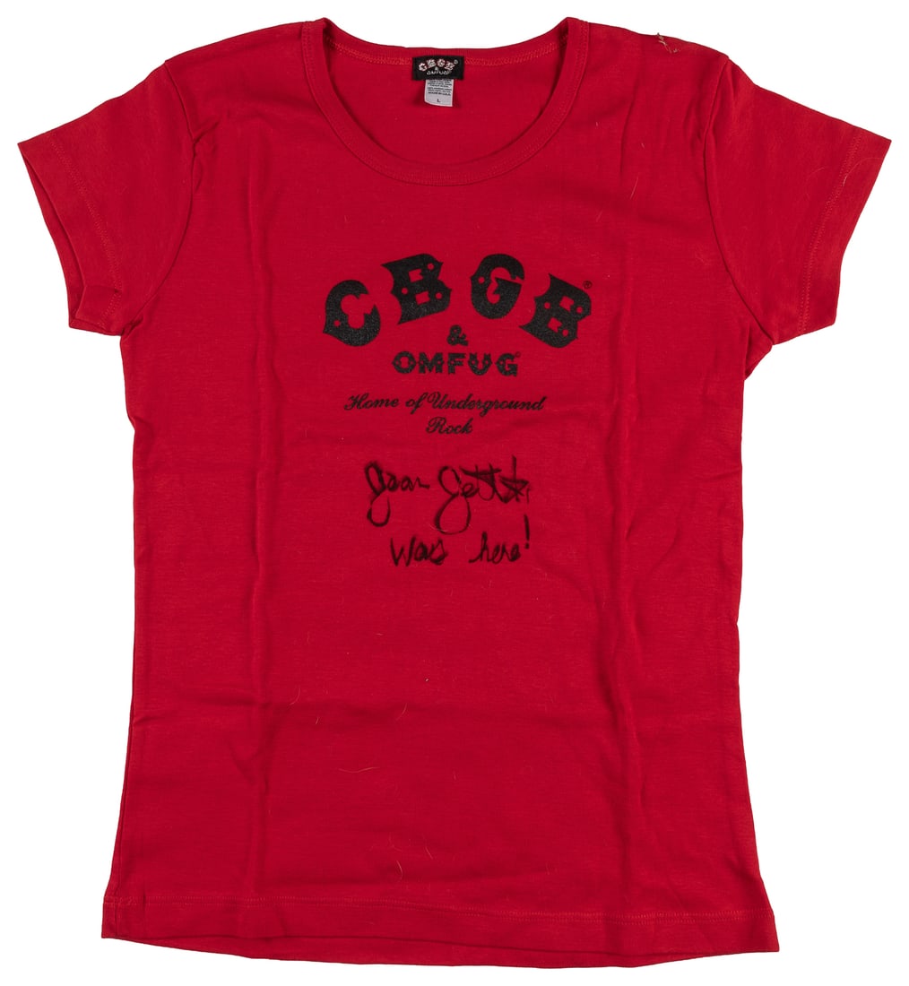[CBGB & OMFUG CLUB]. CBGB Women's T-Shirt Signed by Joan Jett. [Circa 2000s]. (1 of 1)