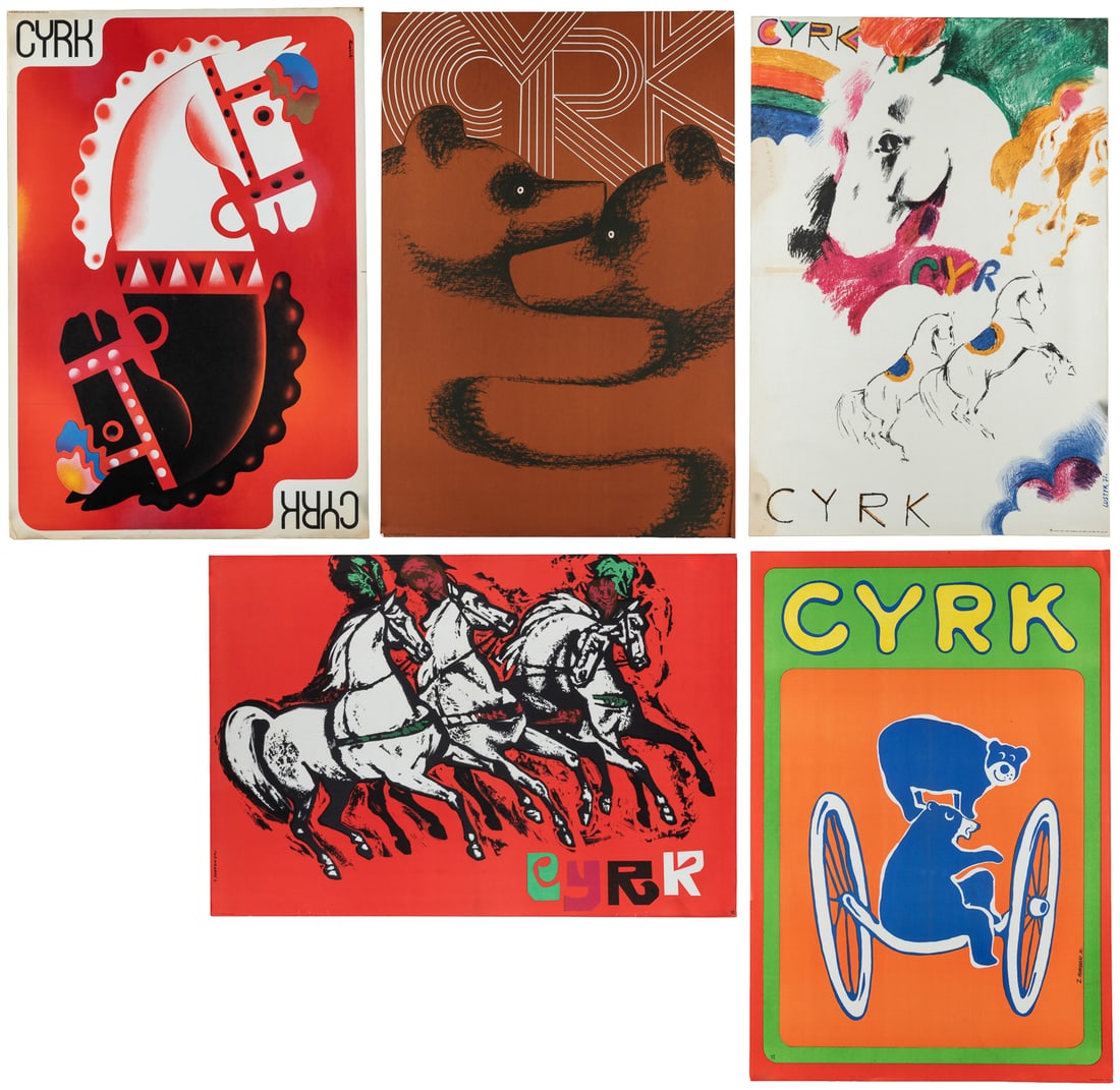 [VARIOUS DESIGNERS]. Group of 5 Cyrk Posters with Bears and Horses. Circa 1970s. (1 of 6)