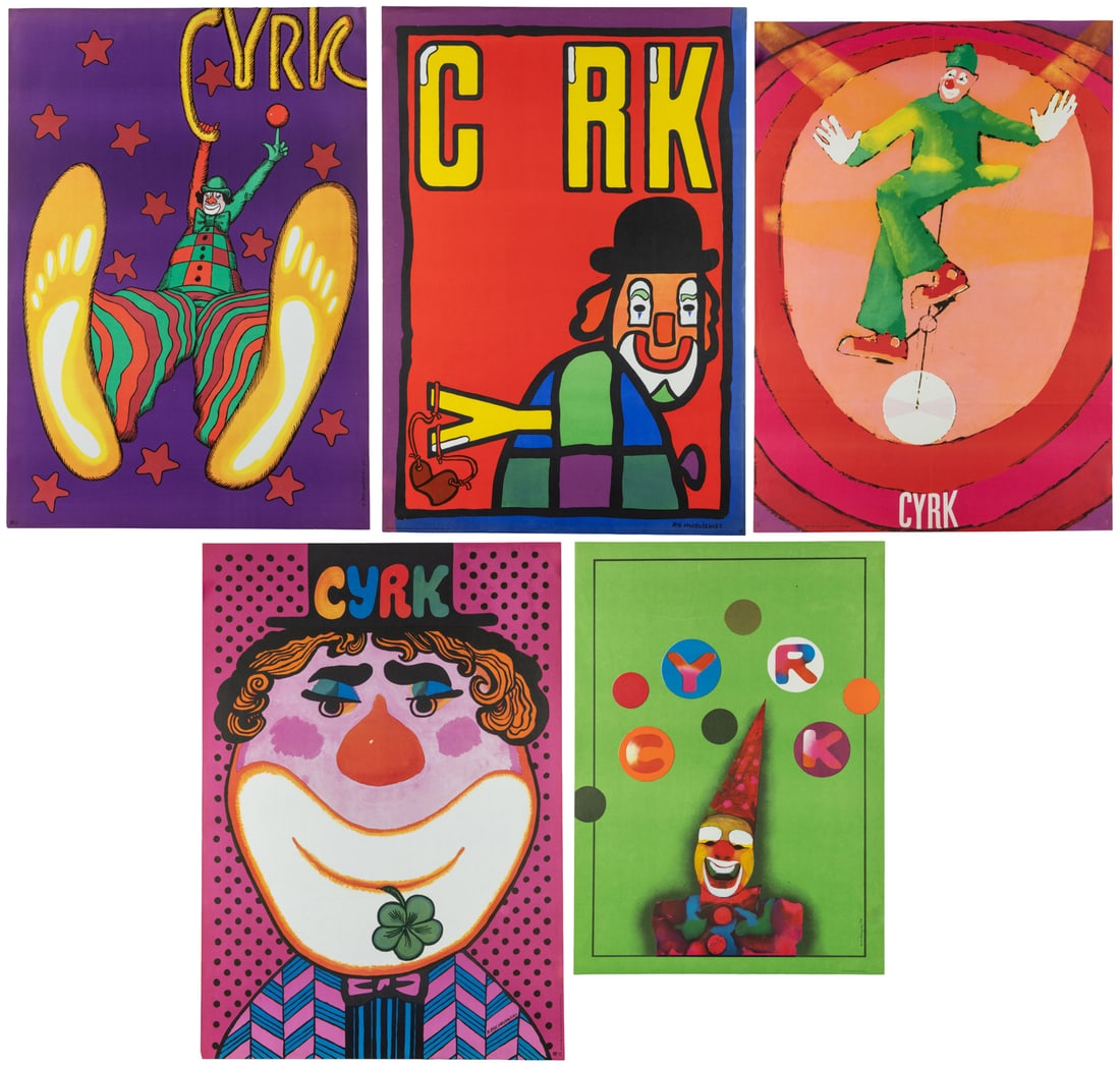 [VARIOUS DESIGNERS]. Cyrk: Group of 5 Clown-Themed Posters. 1970s. (1 of 6)