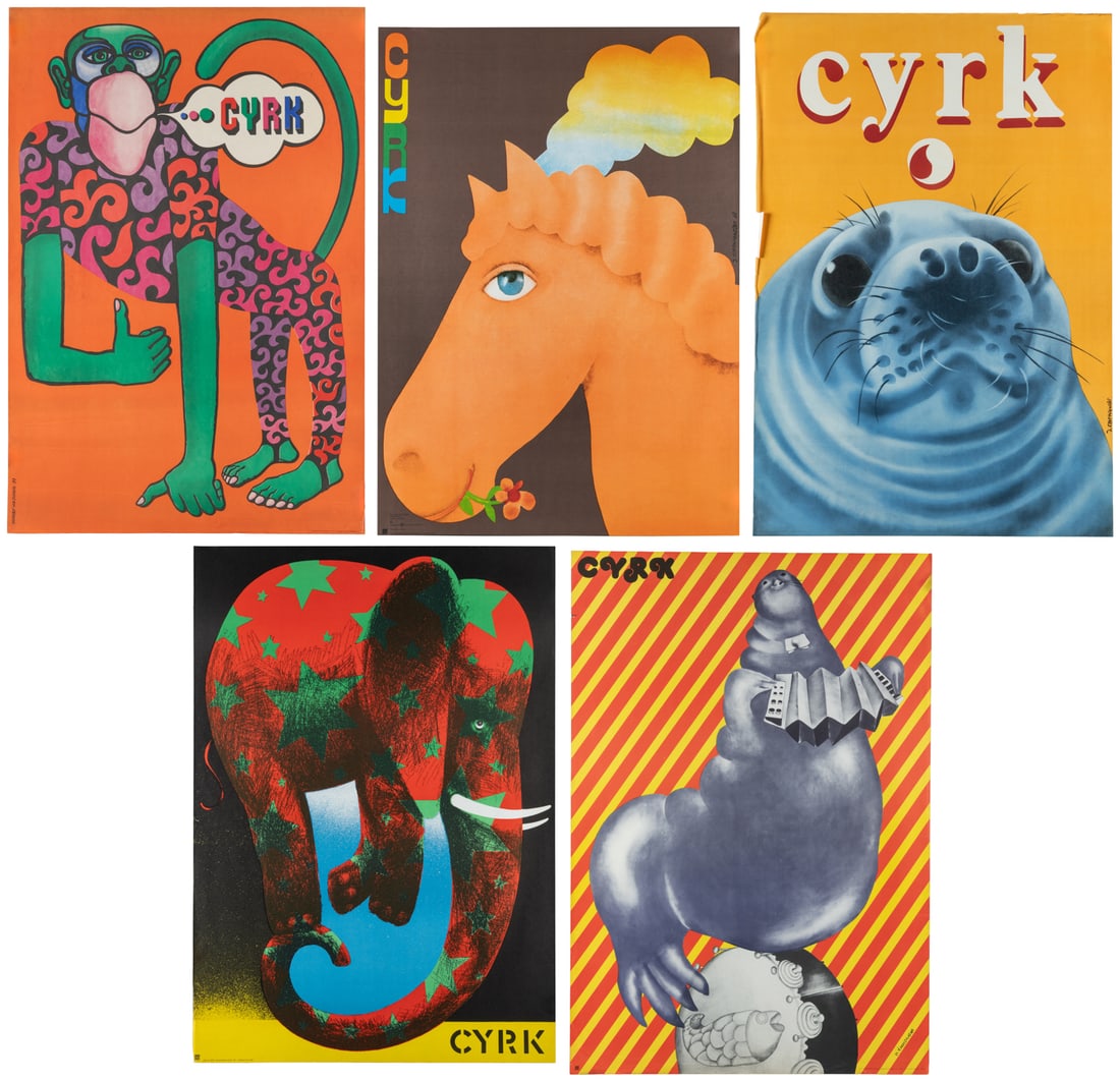 [VARIOUS DESIGNERS]. Group of 5 Cyrk Animal Posters. Circa 1970s. (1 of 6)