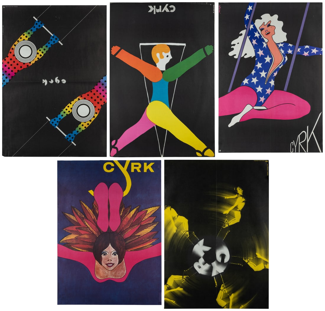 [VARIOUS DESIGNERS]. Cyrk: Group of 5 Trapeze Artist Posters. Circa 1970s. (1 of 6)