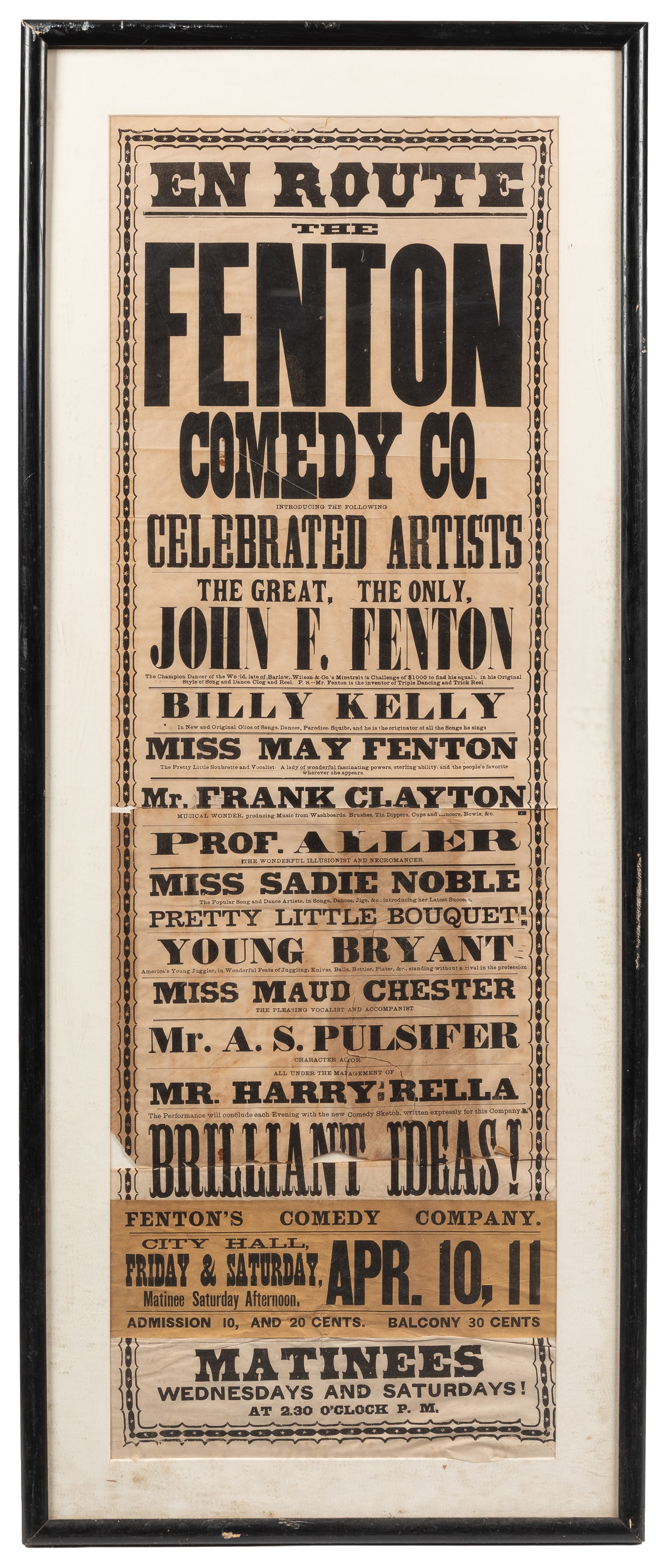 The Fenton Comedy Co. broadside featuring a magician and variety acts. (1 of 1)