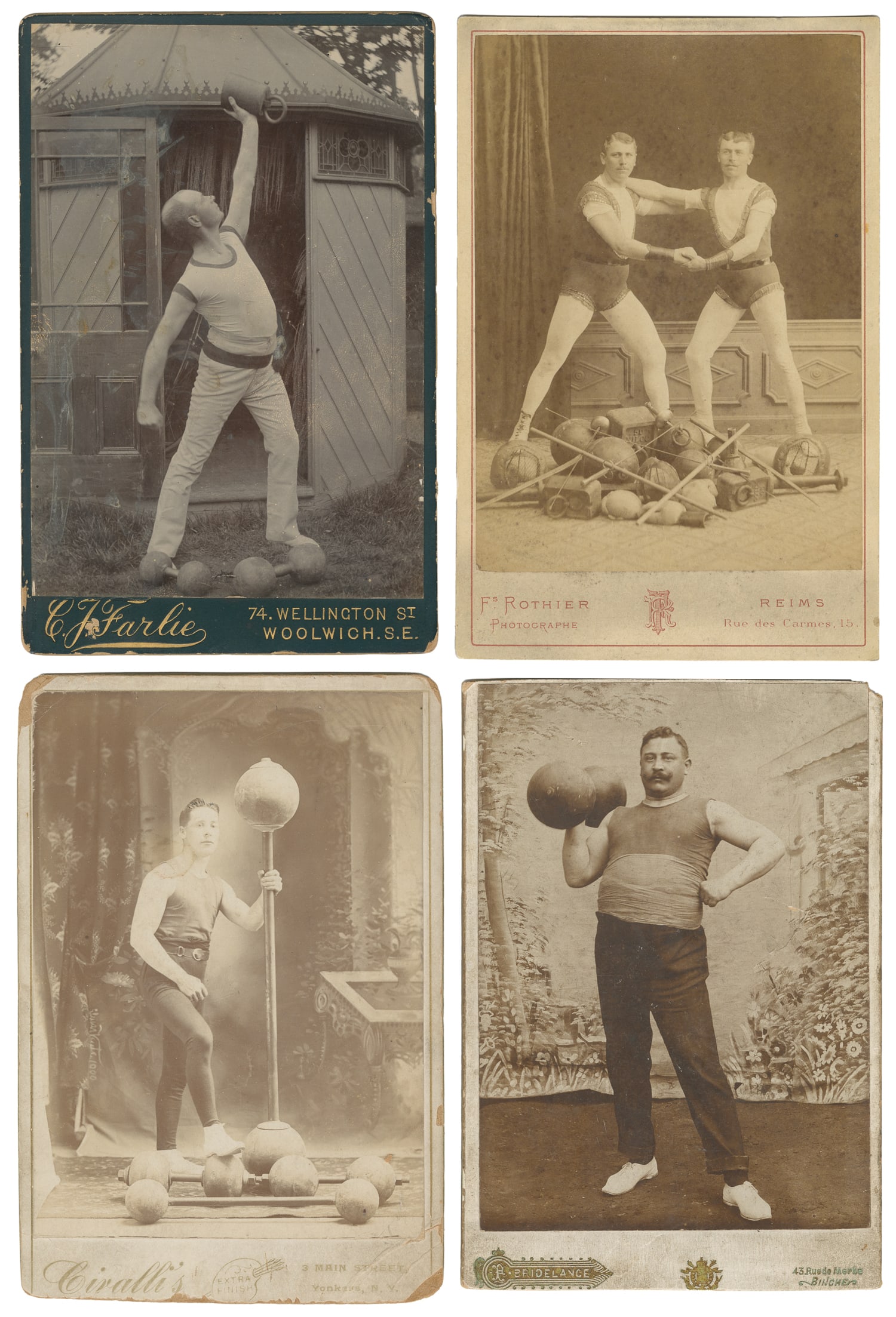 [STRONGMEN]. Four Cabinet Cards of European/American Strongmen. Circa 1890s/1900s. (1 of 1)