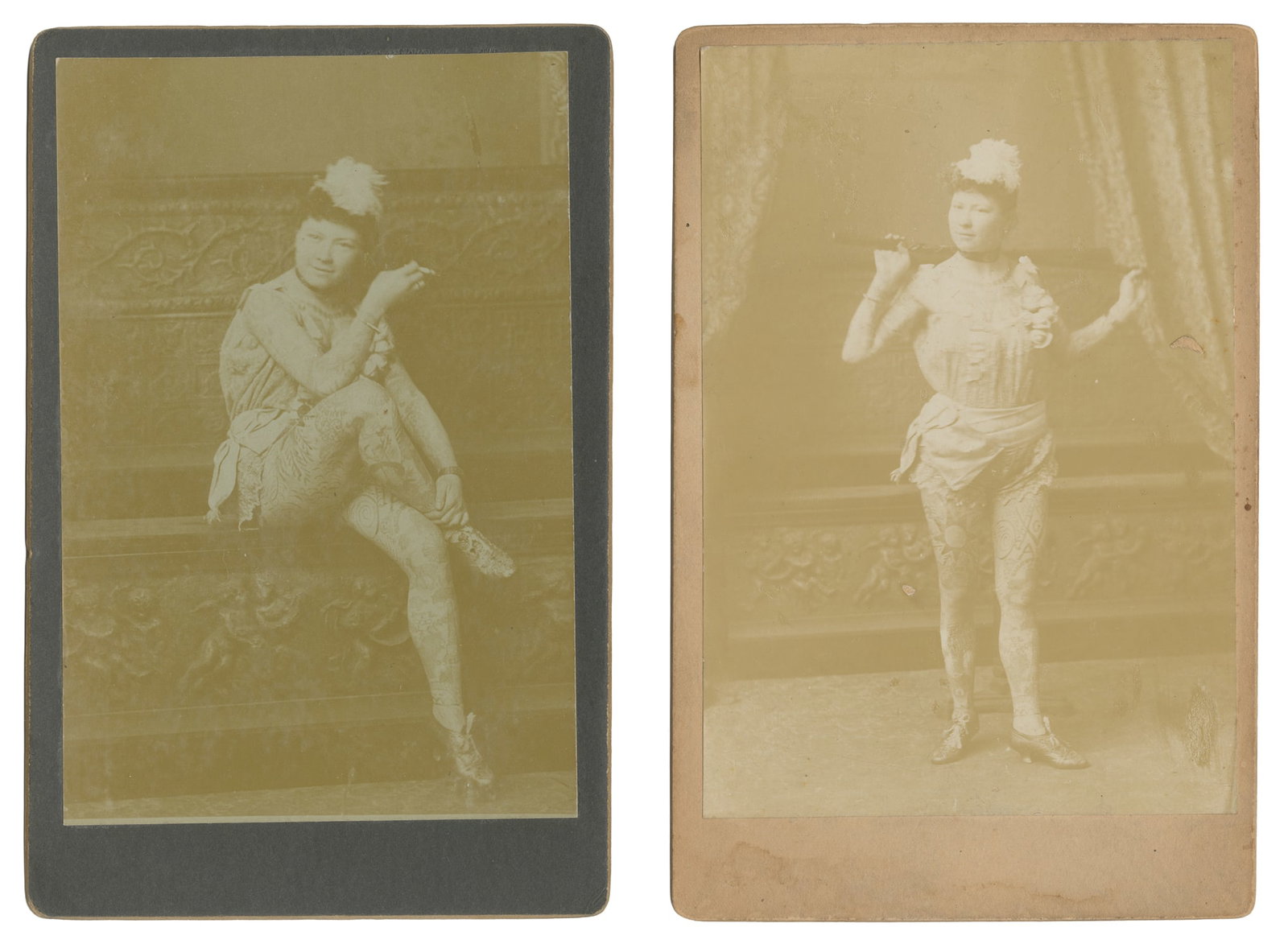 [TATTOO]. BAUM, Lulu. Two Cabinet Cards of Tattooed Lady Lulu Baum. Circa 1890. (1 of 1)