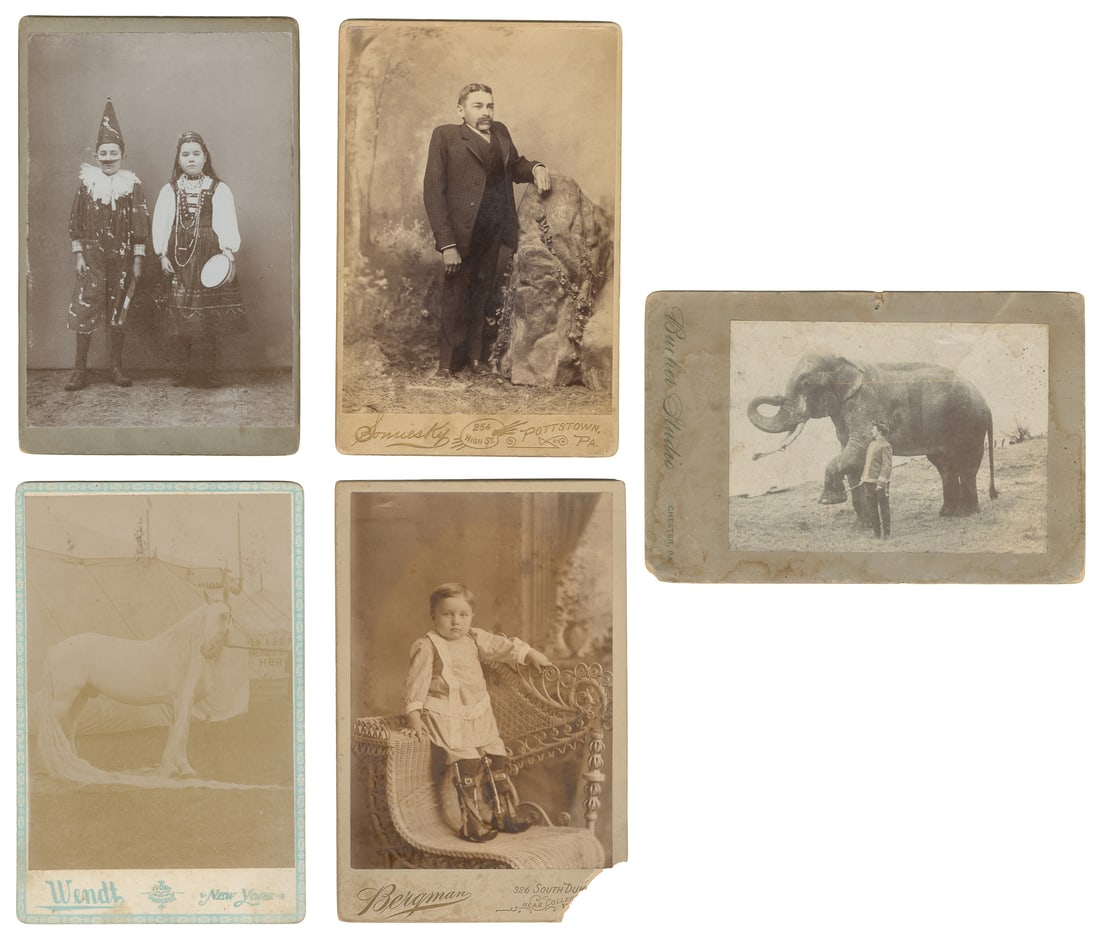 Group of 5 Circus/Sideshow Cabinet Cards. Circa late 19th century. (1 of 1)