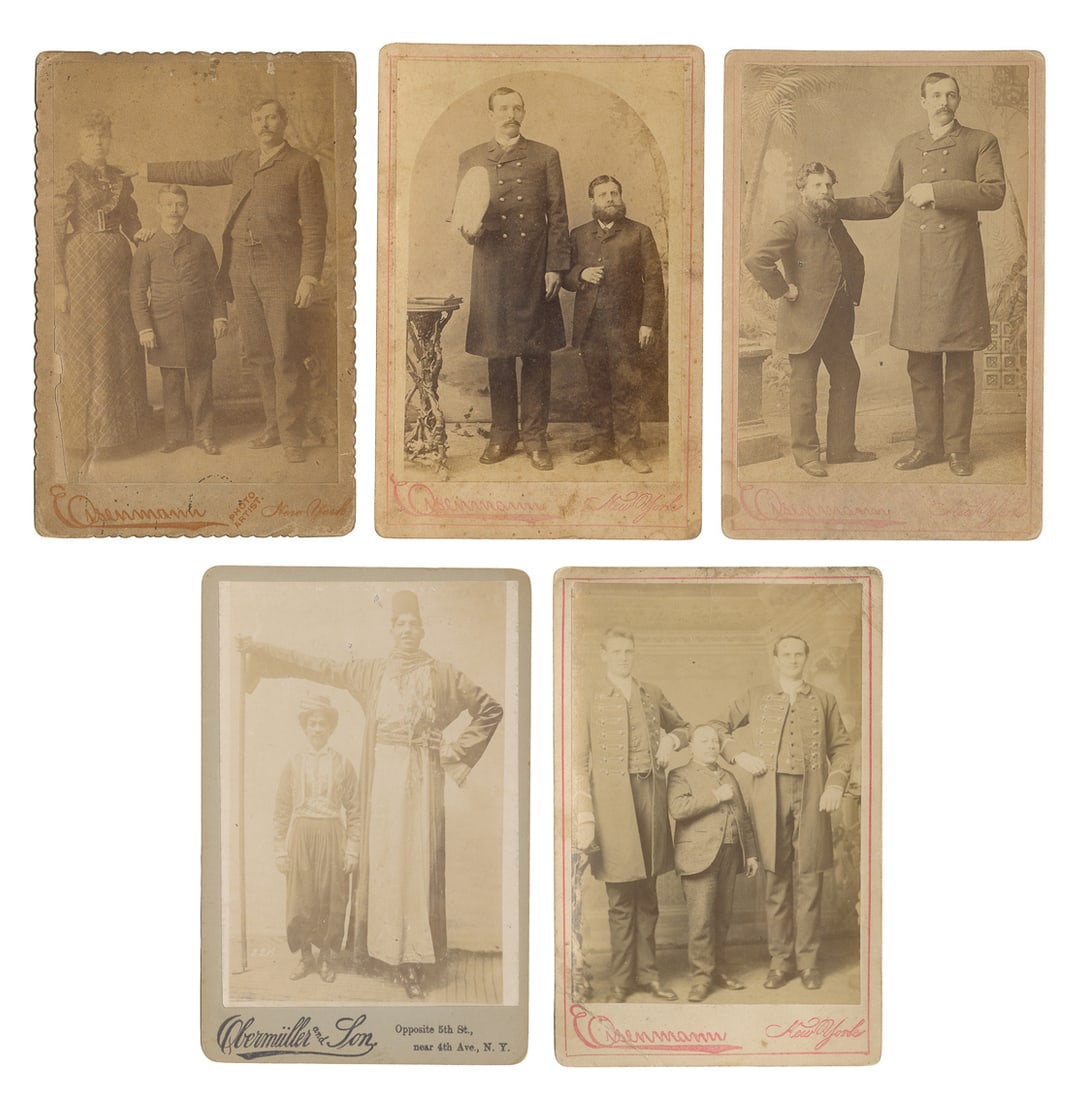 Five Cabinet Card photographs of 19th century giants. New York: Eisenmann (4) and Obermuller & Son (1 of 3)