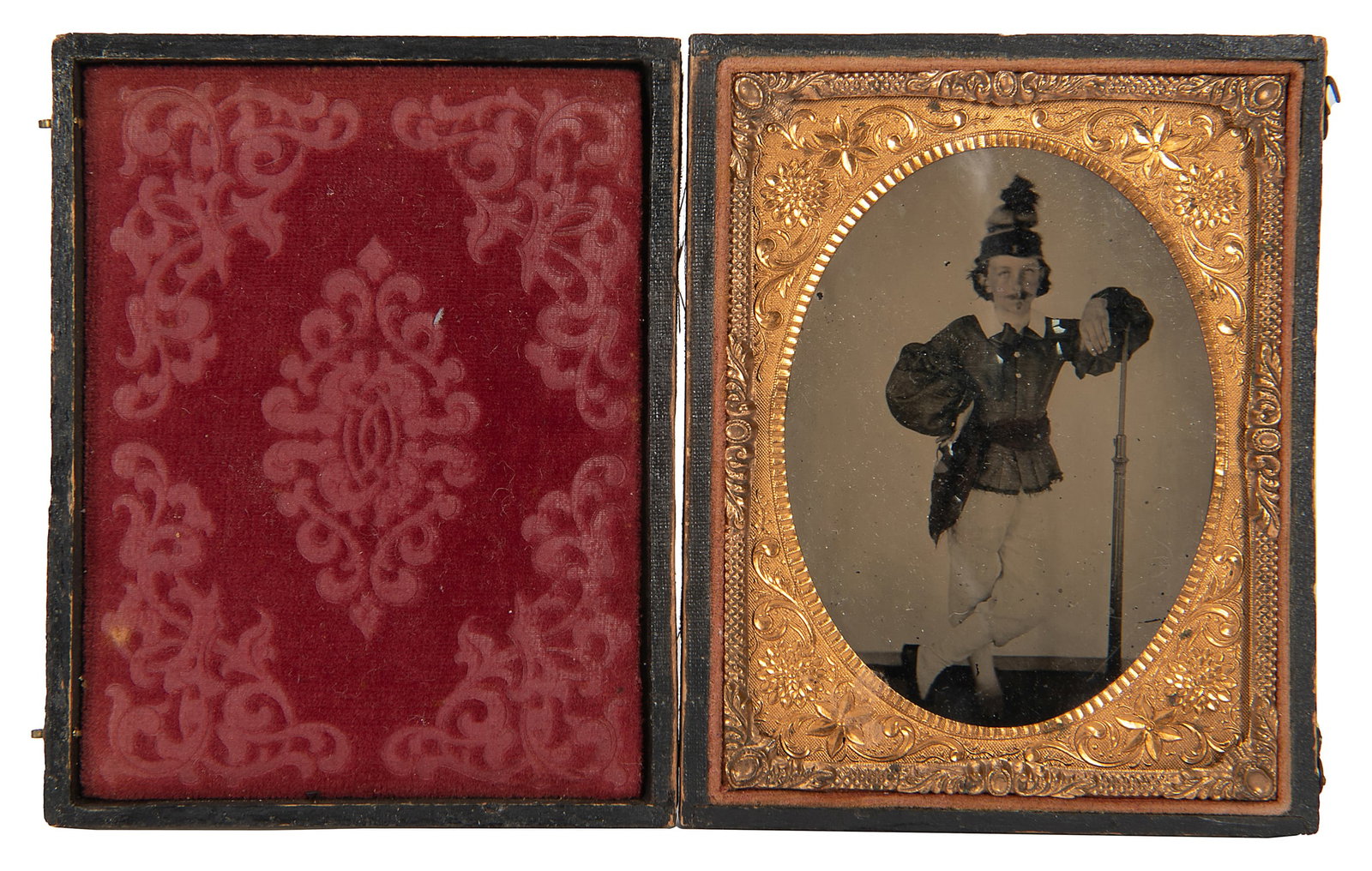 [EARLY THEATRICAL PHOTOGRAPHY]. Quarter plate ambrotype of a young performer. (1 of 3)