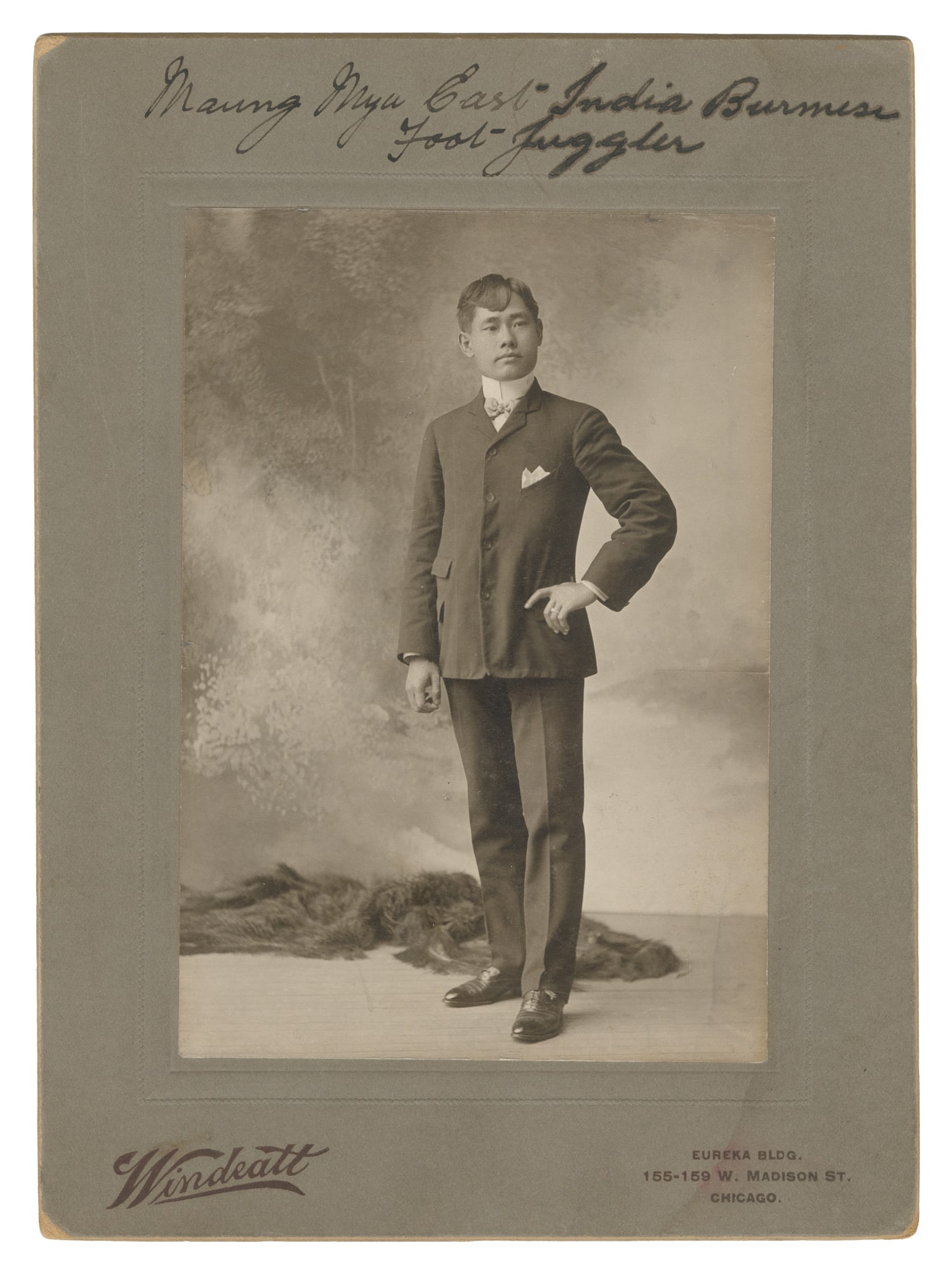 [JUGGLER]. Formal Portrait Photograph of Foot Juggler, Moung Mya. Windeatt: Chicago, 1902. (1 of 1)