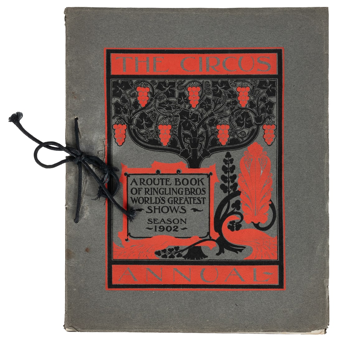 The Circus Annual: A Route Book of Ringling Bros. World's Greatest Shows. 1902.: The Circus Annual: A Route Book of Ringling Bros. World's Greatest Shows. 1902. String-bound decorative wrappers printed in red and black. Illustrated with portraits of circus managers, staff, and