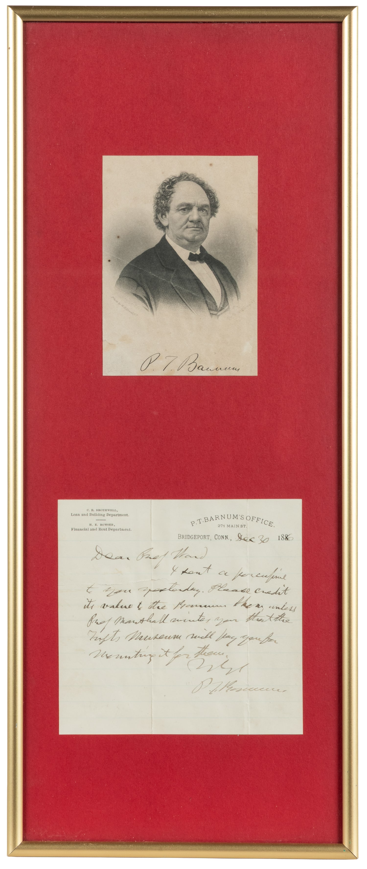 BARNUM, P.T. Autograph note signed. (1 of 2)