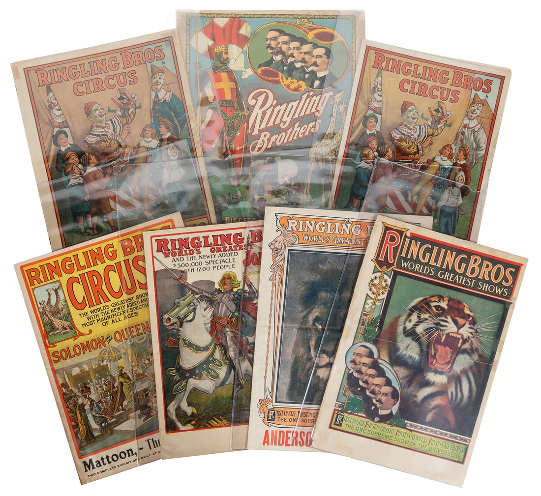 Ringling Bros. World's Greatest Shows. Collection of 12 couriers.: Ringling Bros. World's Greatest Shows. Collection of 12 couriers. Circa 1897 - 1918. A group of couriers spanning the late 1890s to 1918, shortly before the show combined with Barnum & Bailey. Include