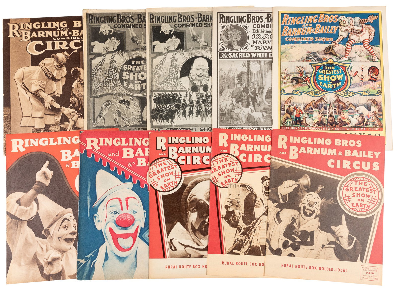 Ringling Bros. and Barnum & Bailey. Group of 10 programs.: Ringling Bros. and Barnum & Bailey. Group of 10 programs. 1923-54. Ten pictorial souvenir programs / magazines, printed for various shows across the United States. Size generally 11 1/2 x 9". These pr