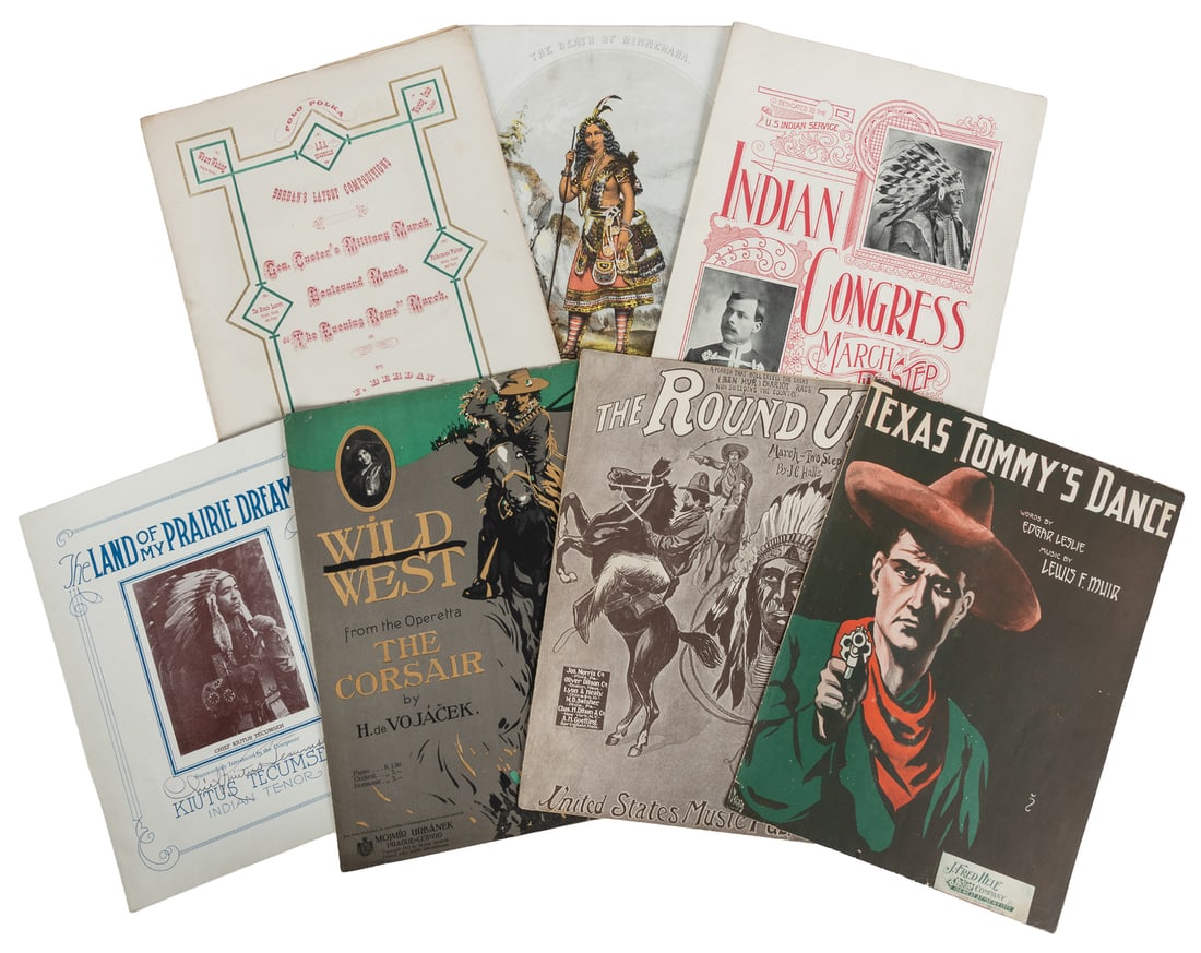 Collection of over 50 pieces of Native American and Western sheet music.: Collection of over 50 pieces of Native American and Western sheet music. American, 19th / 20th century (bulk early 20th century). Approximately 61 pieces of popular sheet music with Native American, W