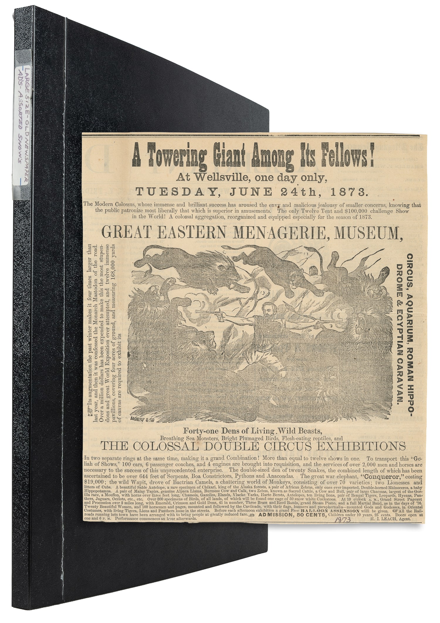 Binder of 21 antique circus advertisements from newspapers. (1 of 5)