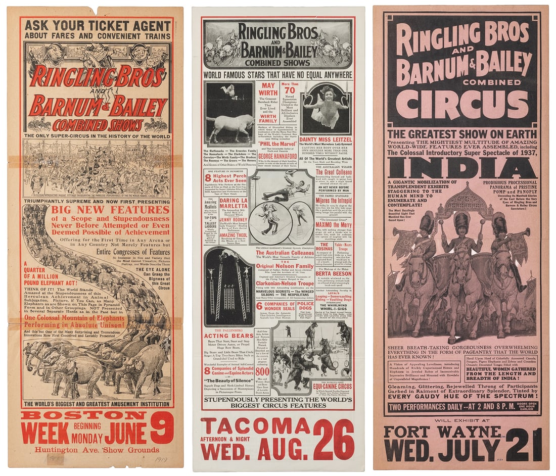 Ringling Bros. and Barnum & Bailey. Three herald broadsides. (1 of 4)