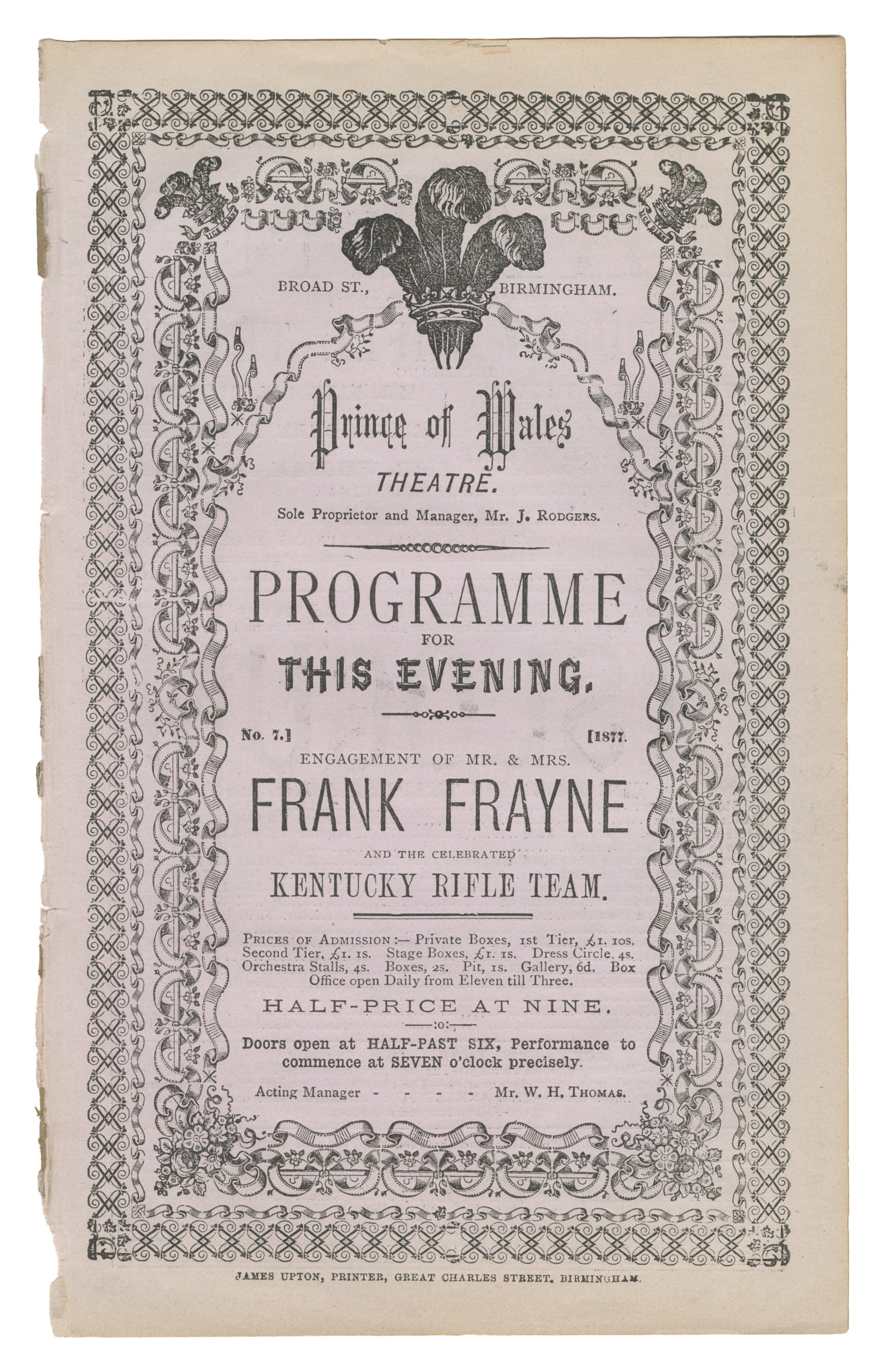FRAYNE, Frank I. (1839 - 1891). Sharpshooting Theatre Program. (1 of 1)