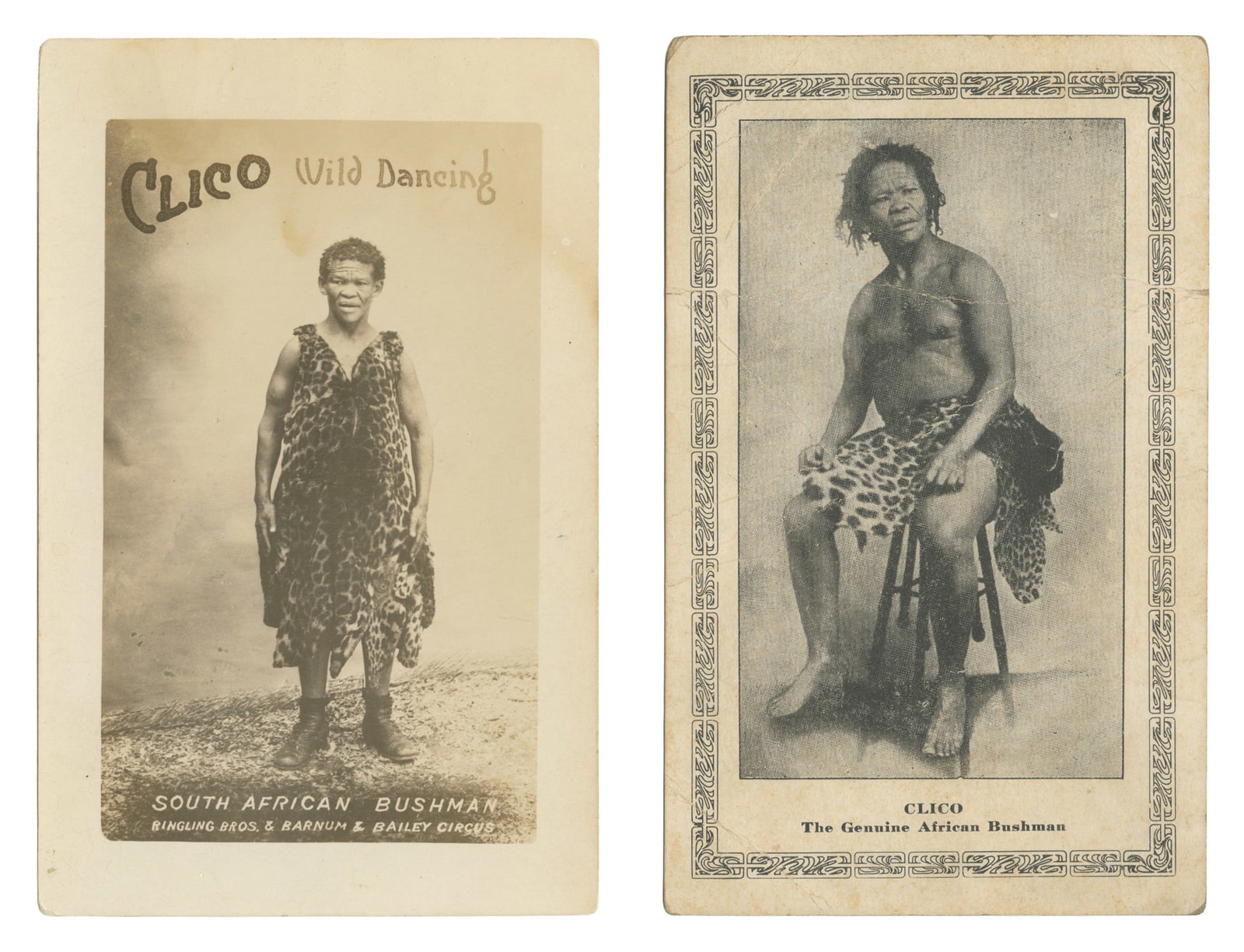 Clico The Genuine African Bushman (Franz Taaibosch). Two postcards. (1 of 1)